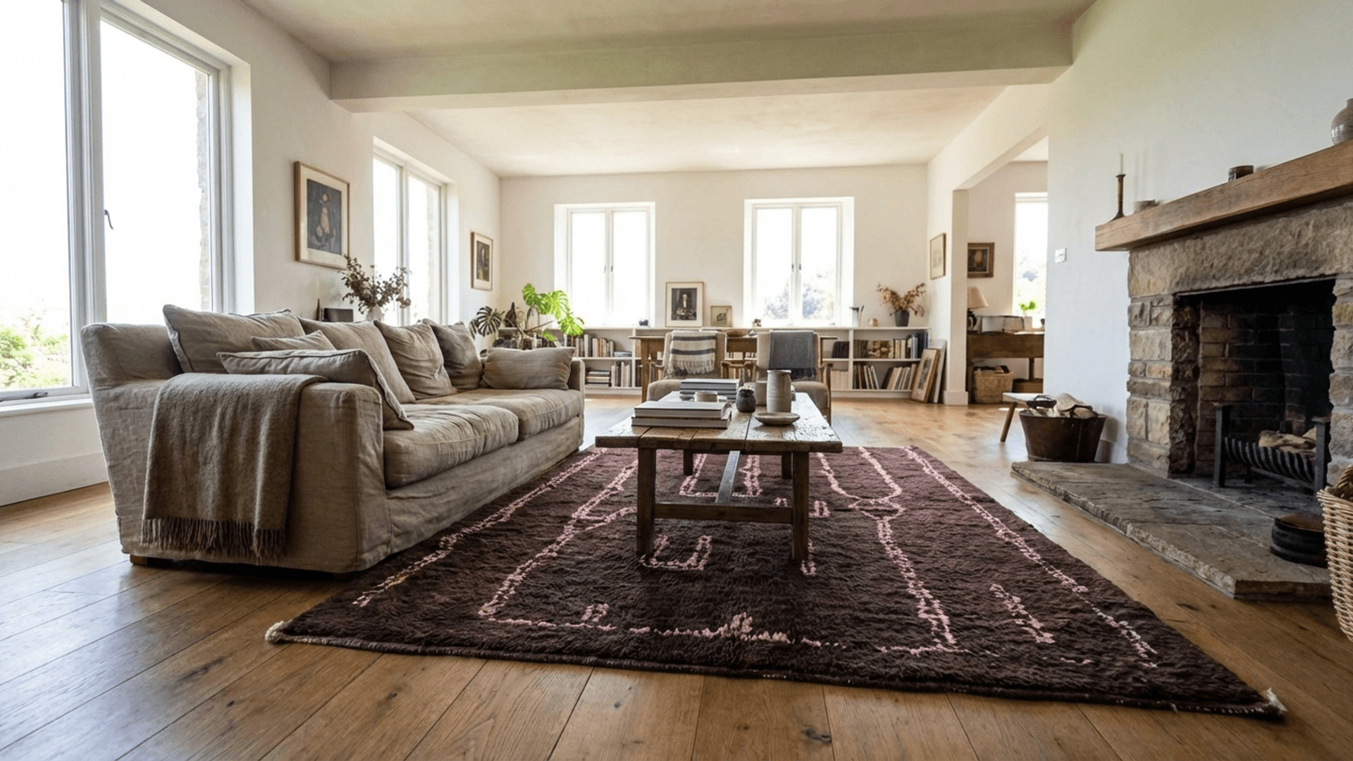 Brown Pink Linework Rug