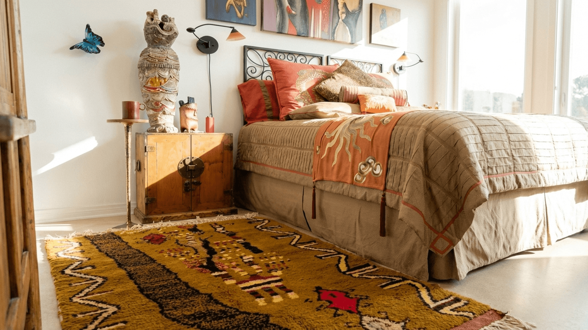 Moroccan Rug Handmade Wool Custom Size - Brown Neutral Boho Area Rug for Living Room Bedroom - Berber Tribal