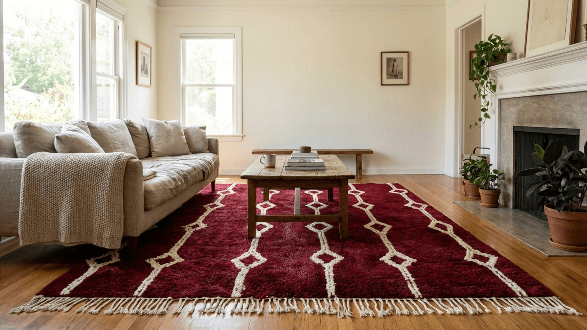 Burgundy Lattice Beni Mrirt Rug