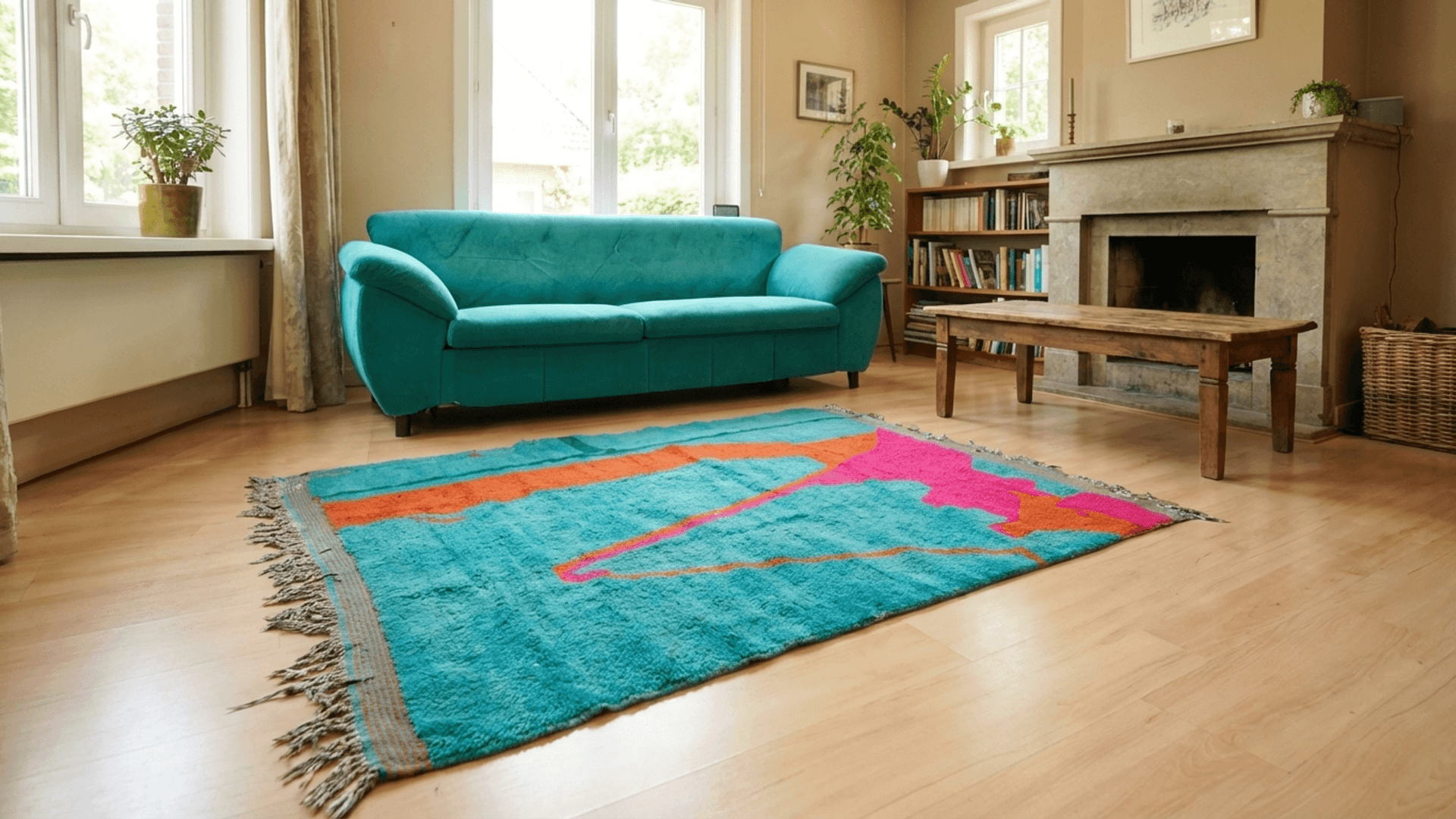 Turquoise Abstract Beni Mrirt Rug