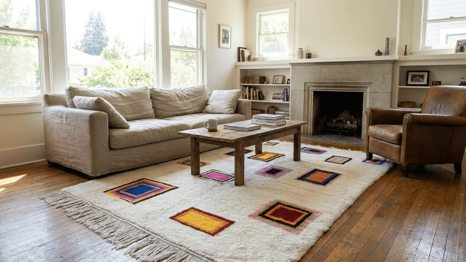 Ivory Framed Rectangle Beni Mrirt Rug
