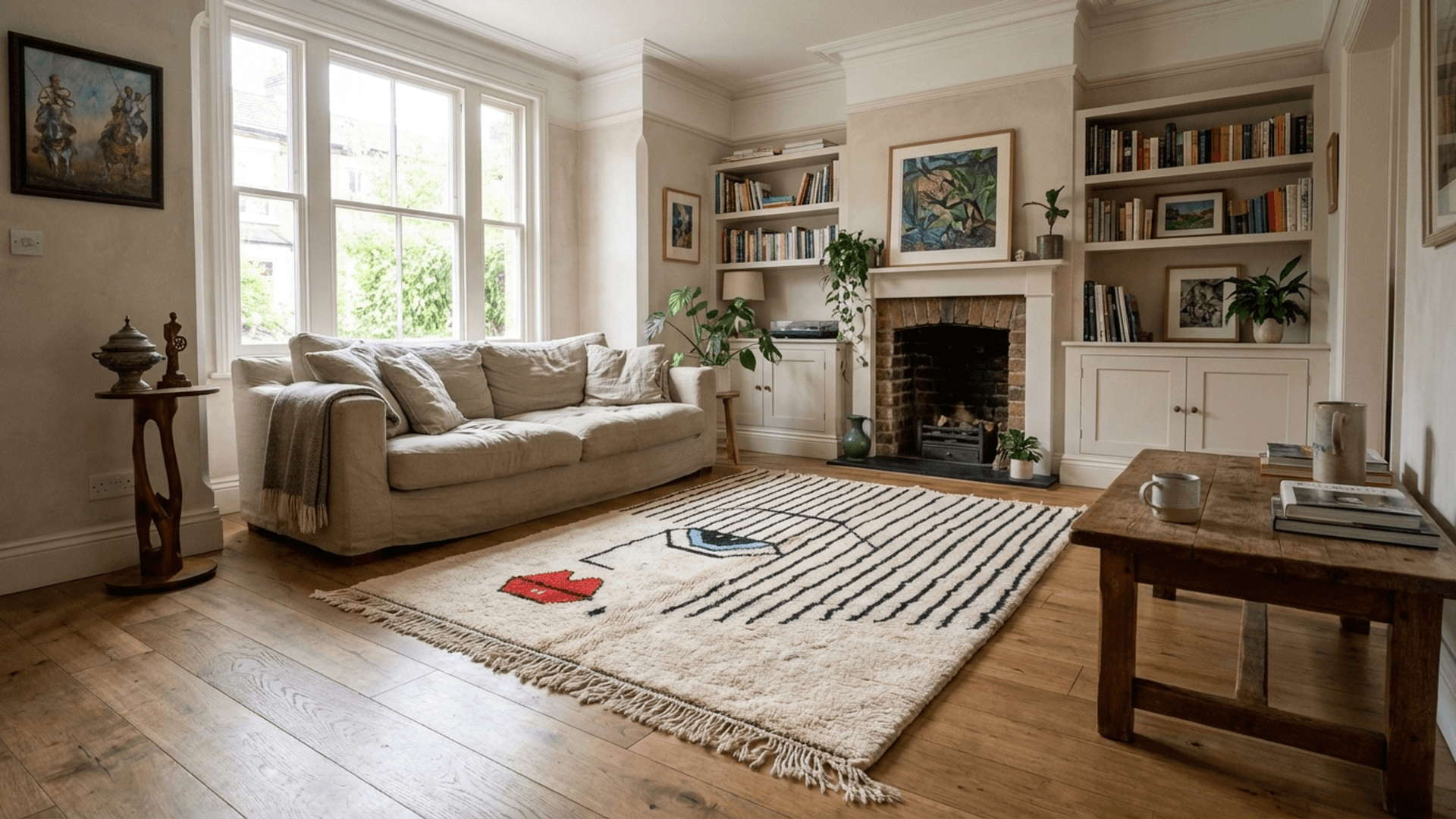 Ivory Black Abstract Rug