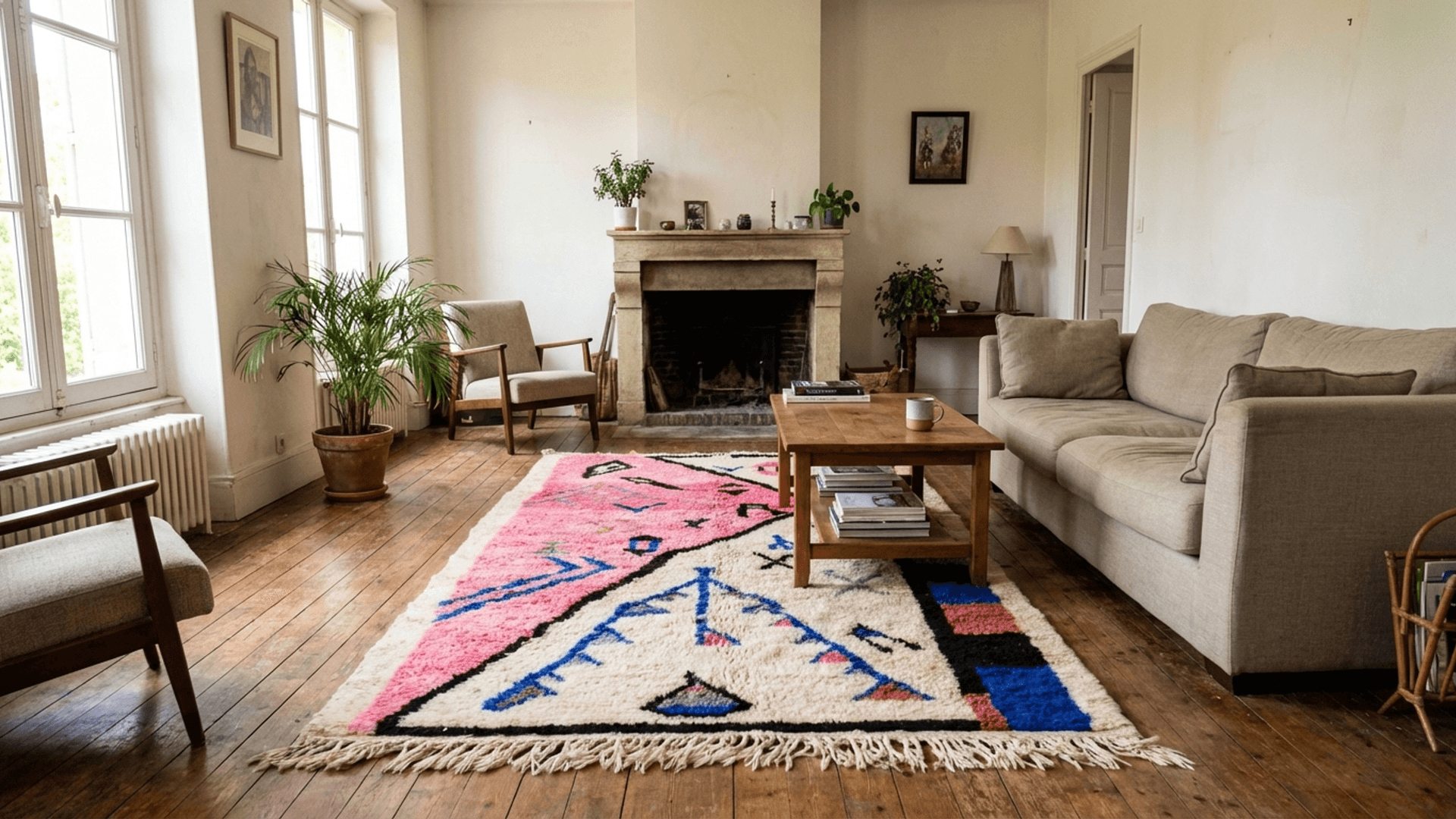 Pink Black Geometric Beni Mrirt Rug