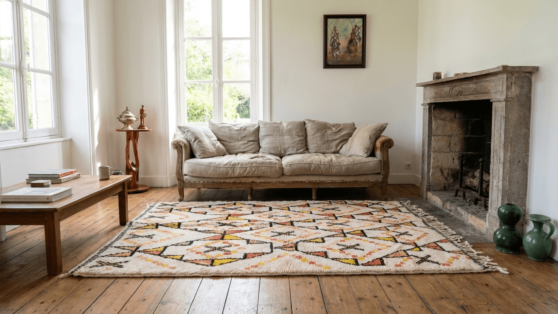 Ivory Triangle X Beni Ourain Rug