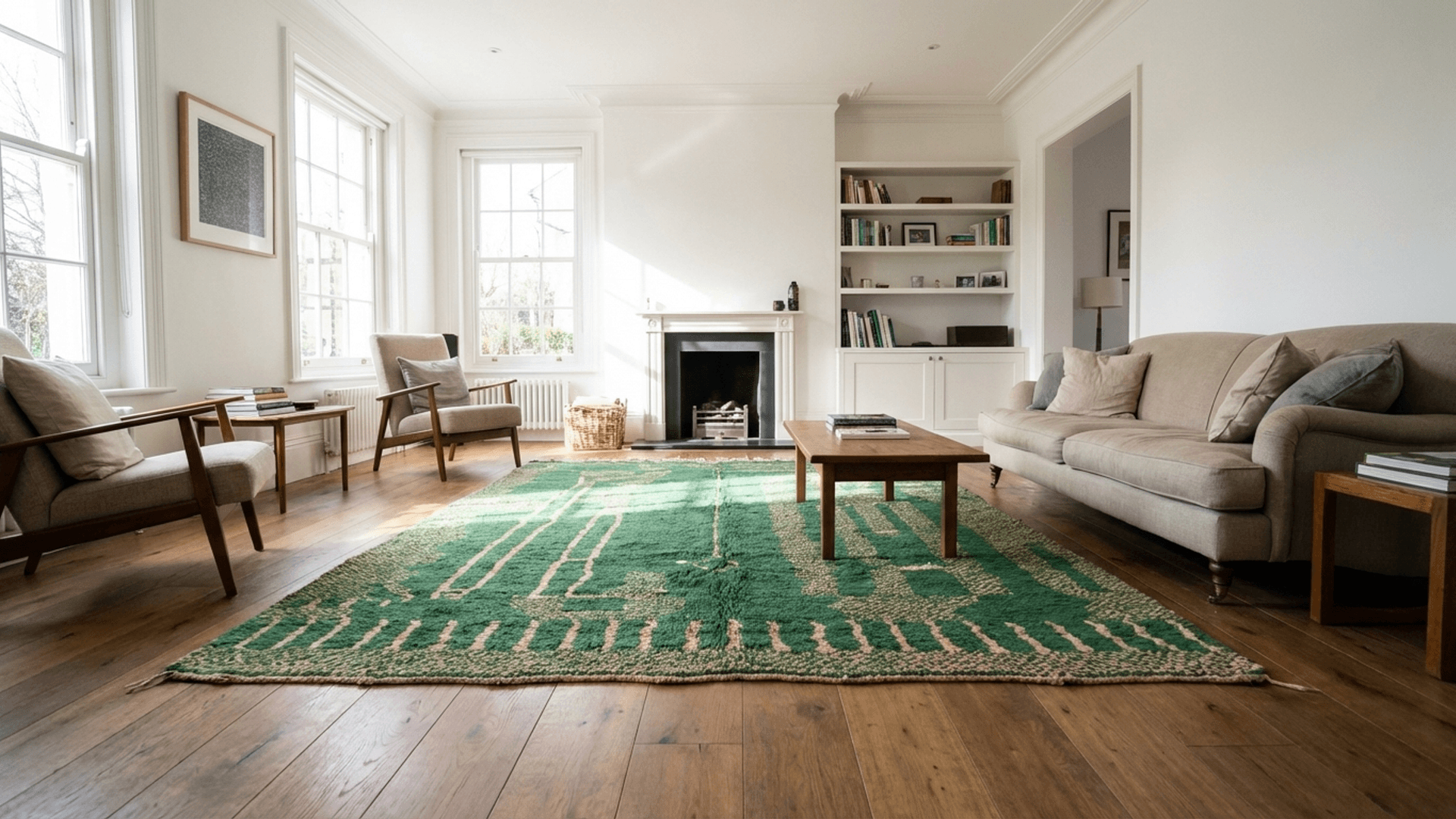 Green Framed Line Beni Mrirt Rug