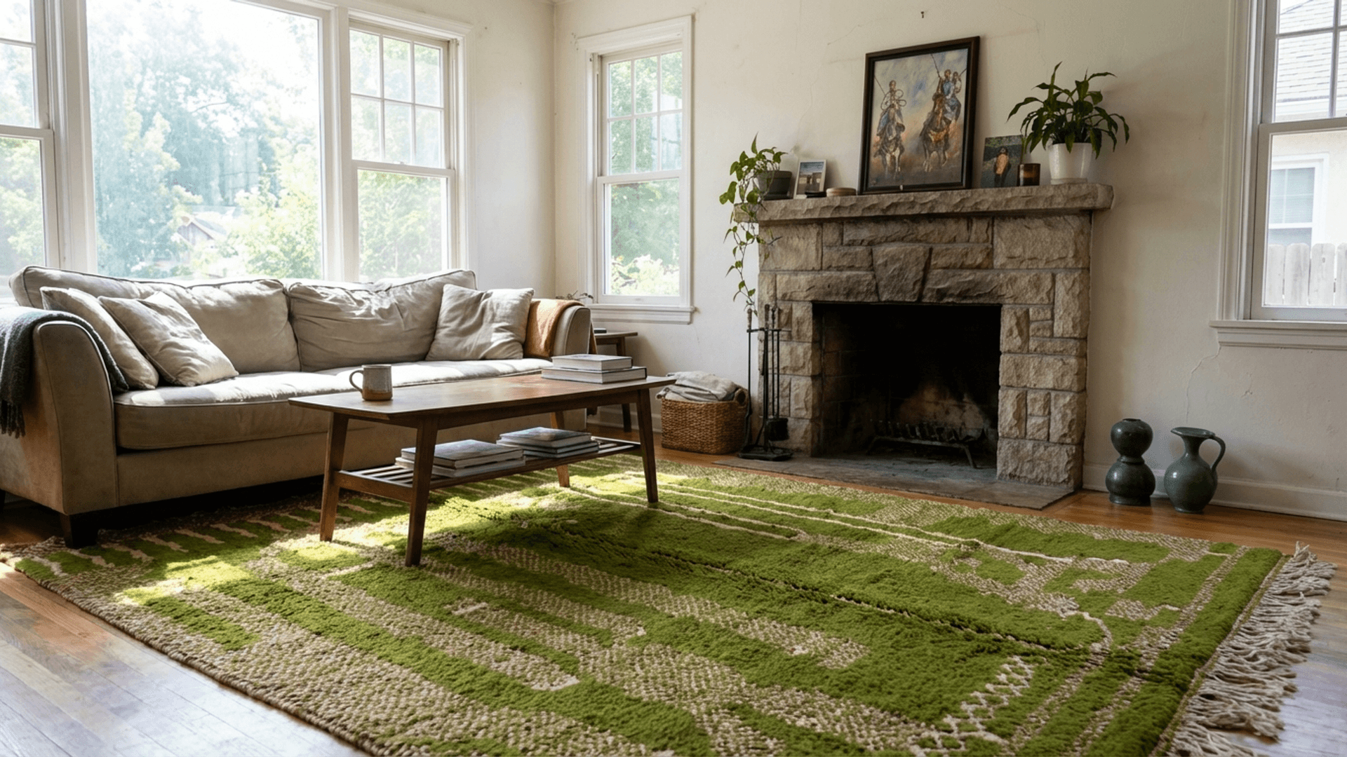 Olive Linear Column Beni Mrirt Rug