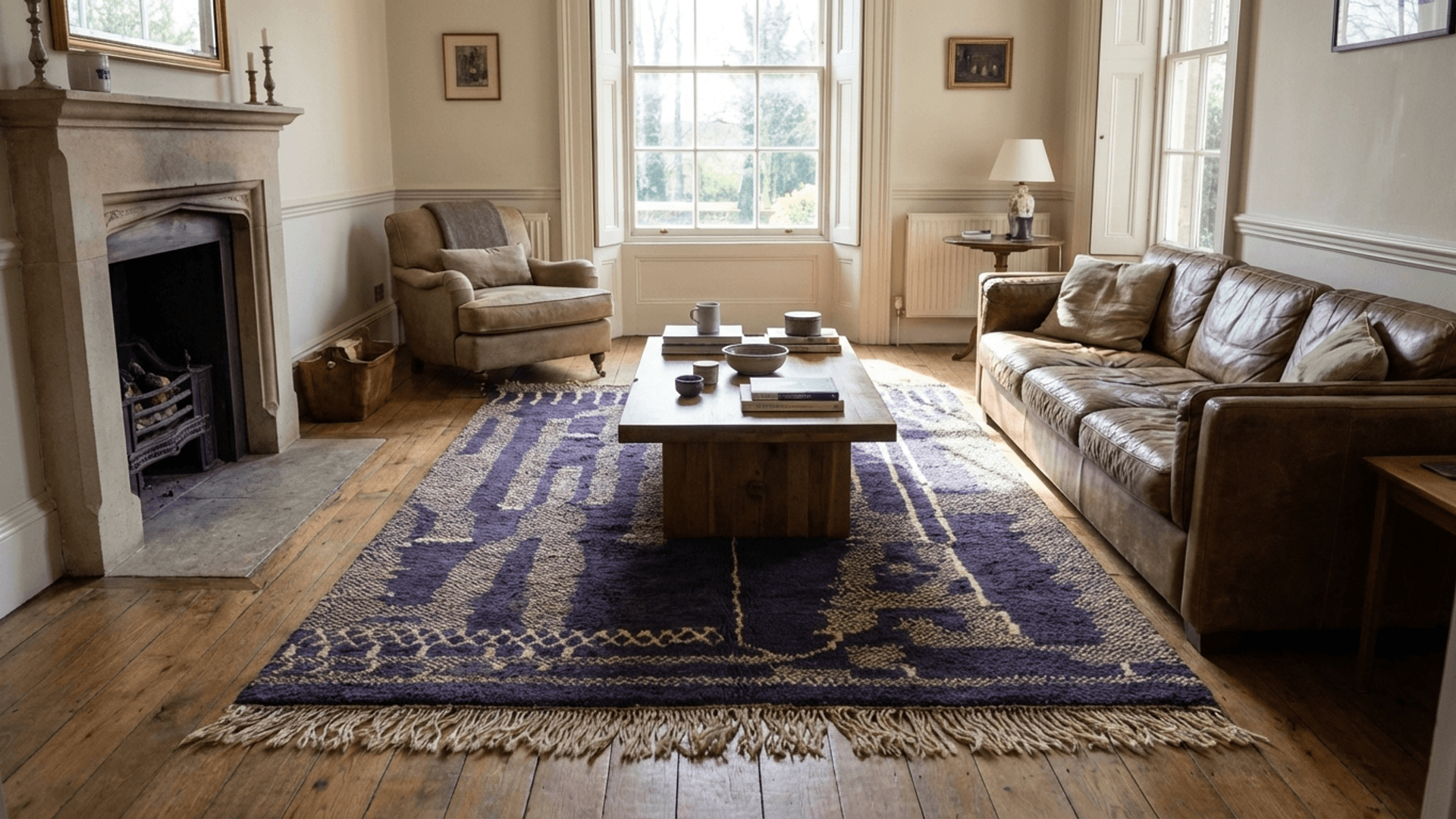 Blue Linear Beni Mrirt Rug
