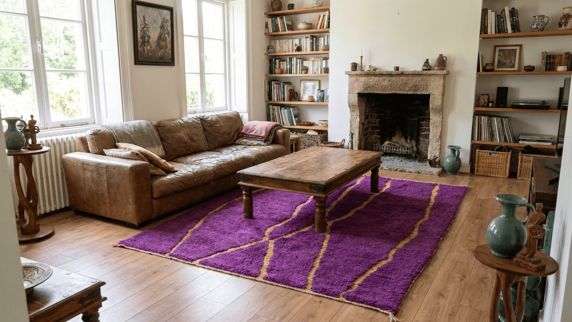 Purple Wavy Line Beni Mrirt Rug