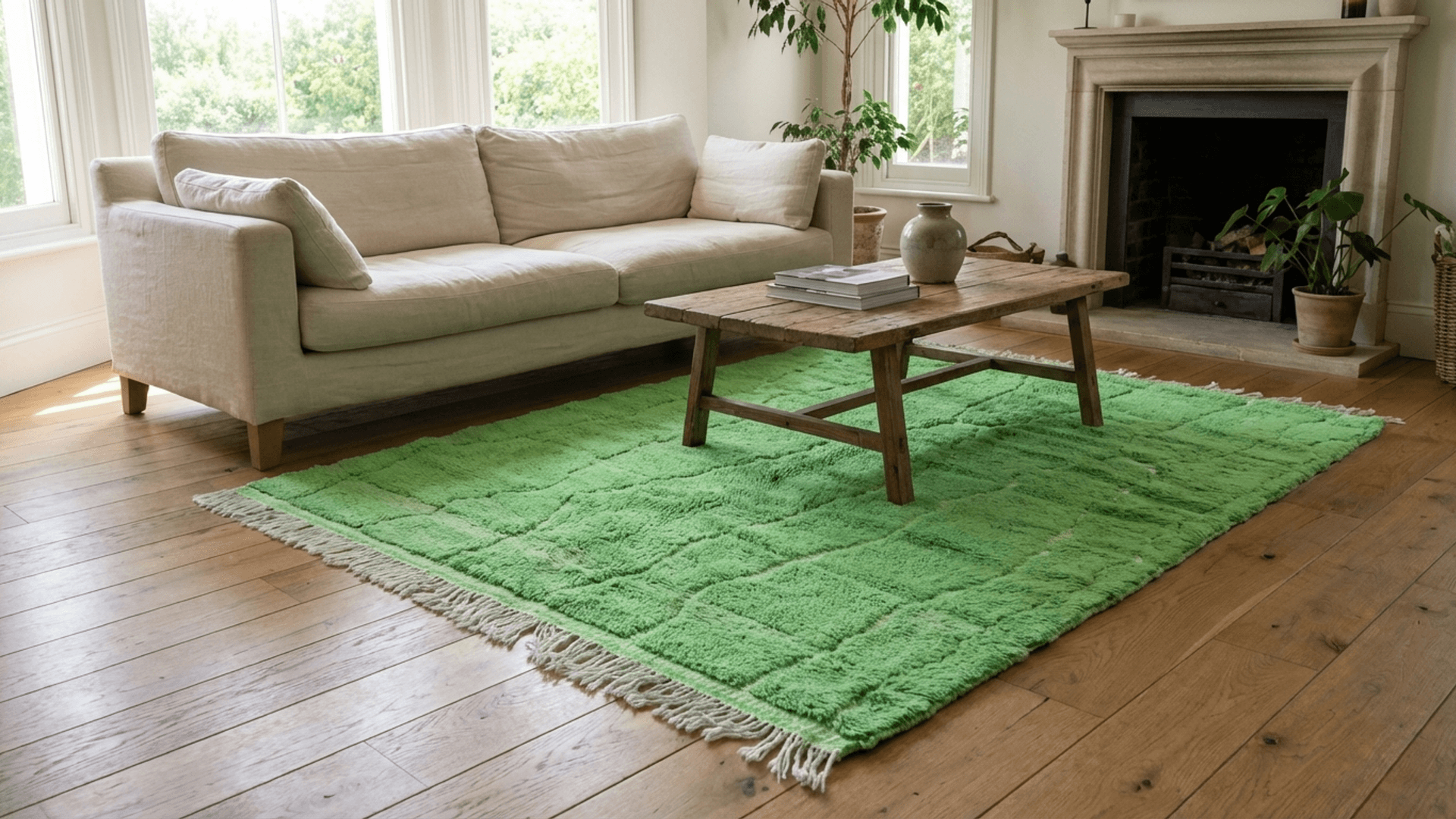 Green Grid Beni Mrirt Rug