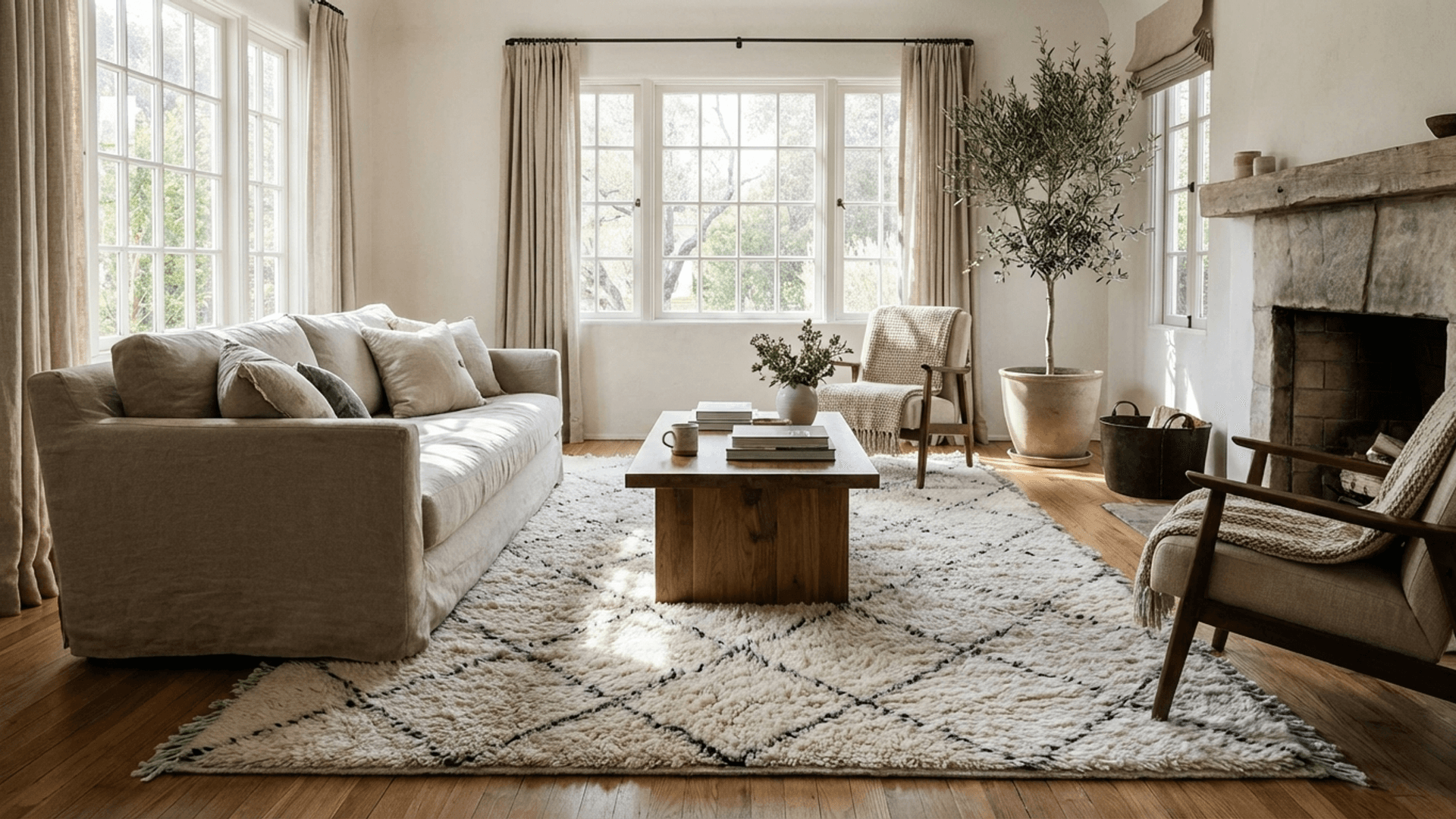 Ivory Crossing Line Beni Ourain Rug