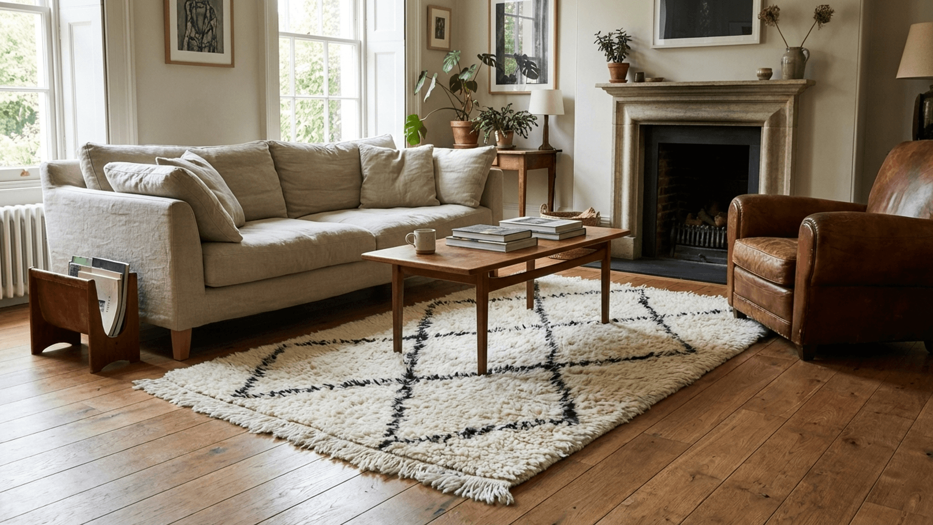 Ivory Lattice Beni Ourain Rug