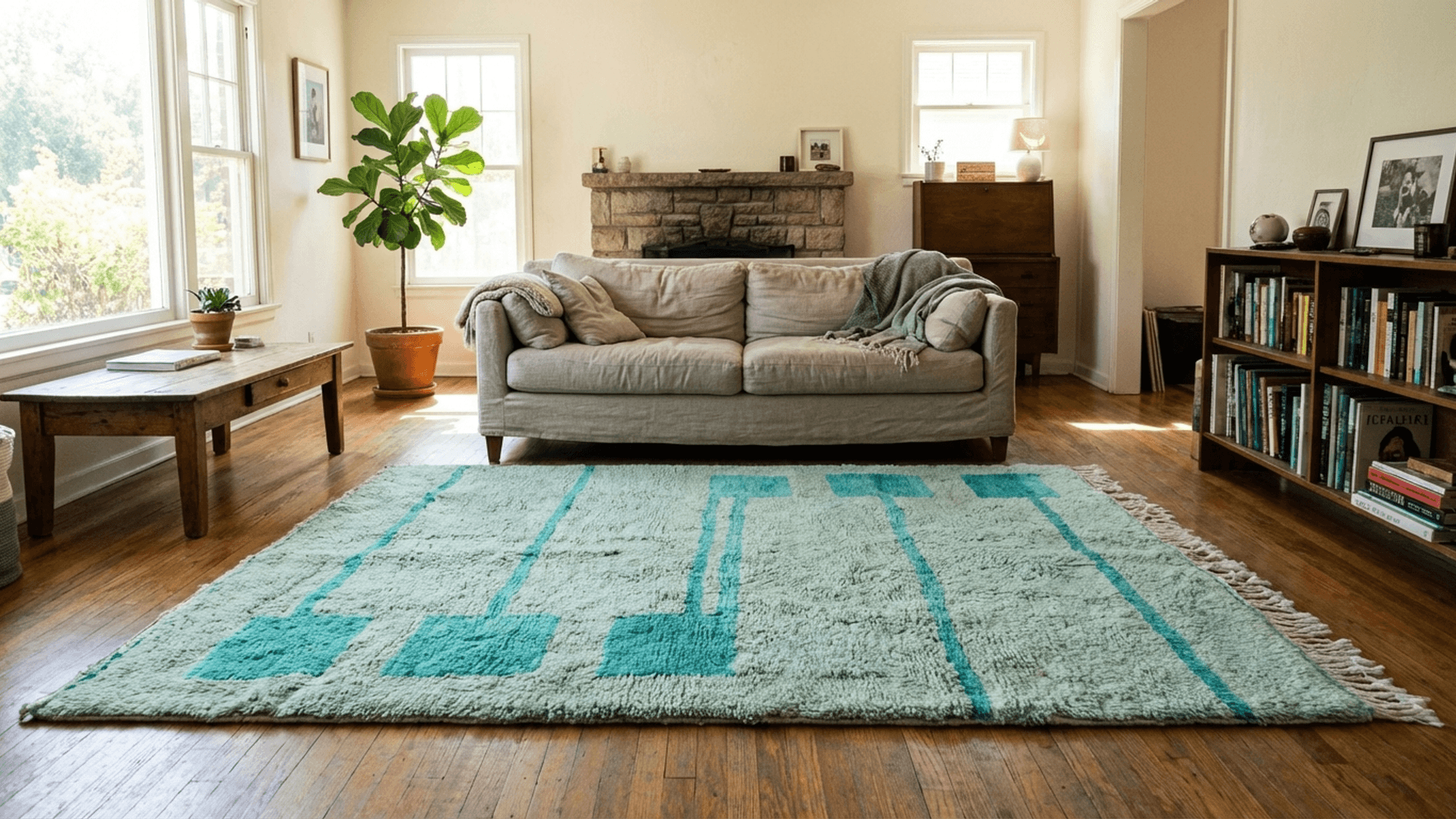 Green Stepped Line Beni Mrirt Rug