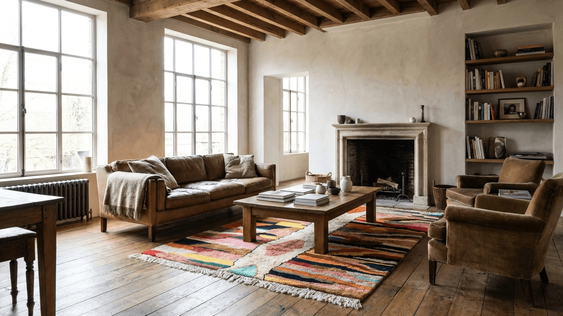 Multicolor Ivory Spine Beni Mrirt Rug