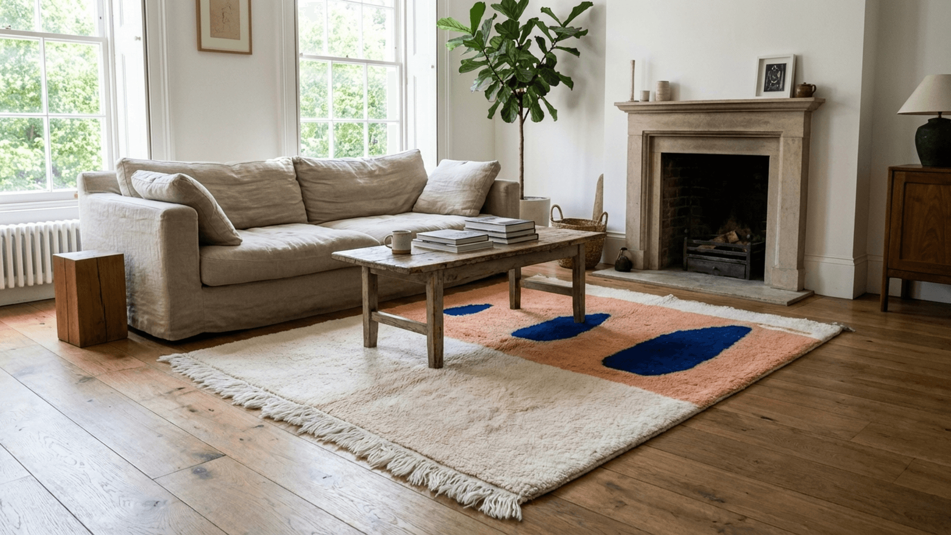 Pink Blue Dash Beni Mrirt Rug