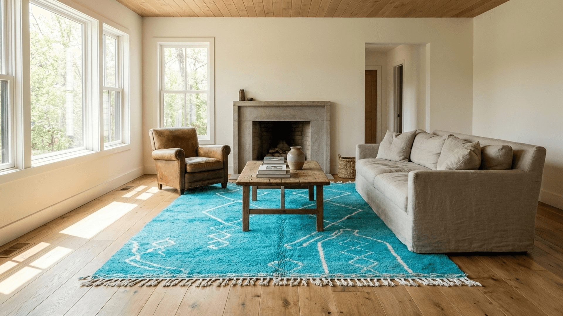 Turquoise Diamond Beni Mrirt Rug