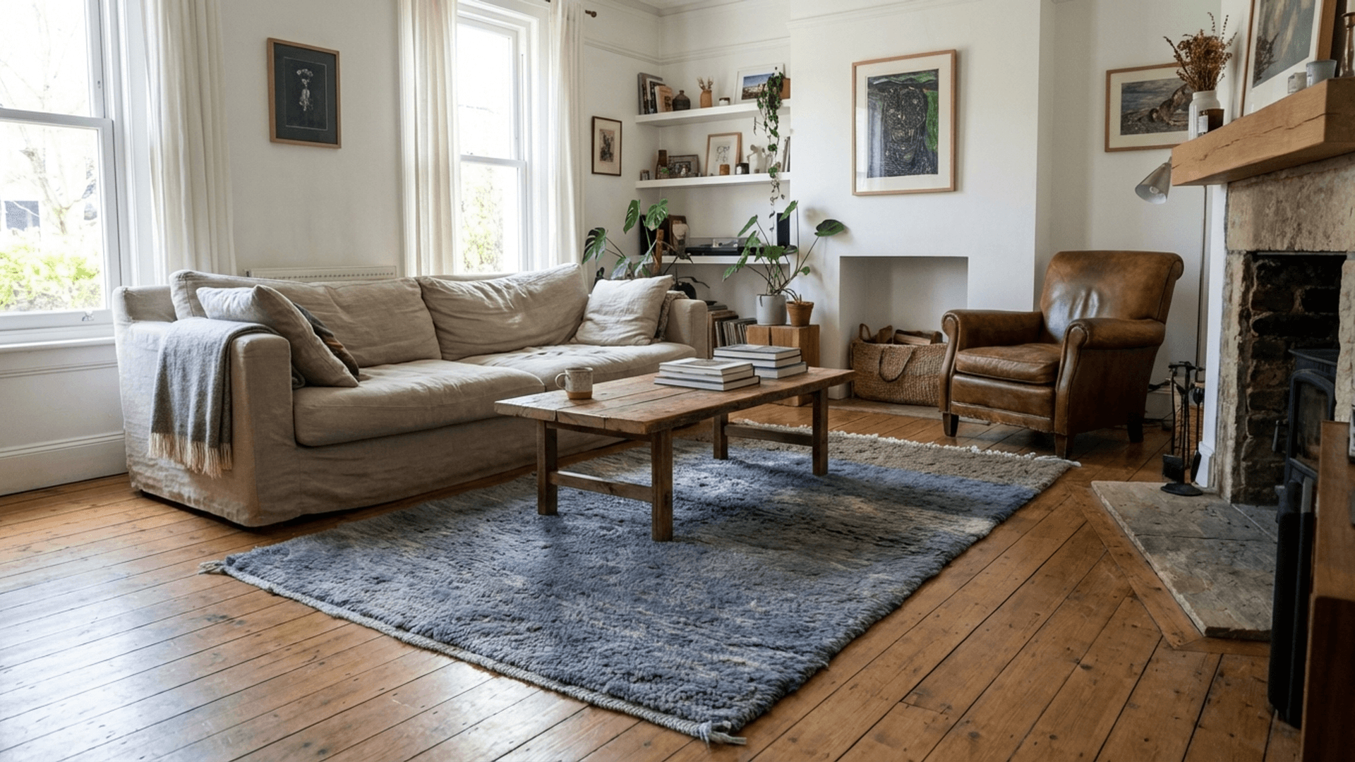 Blue Taupe Band Beni Mrirt Rug
