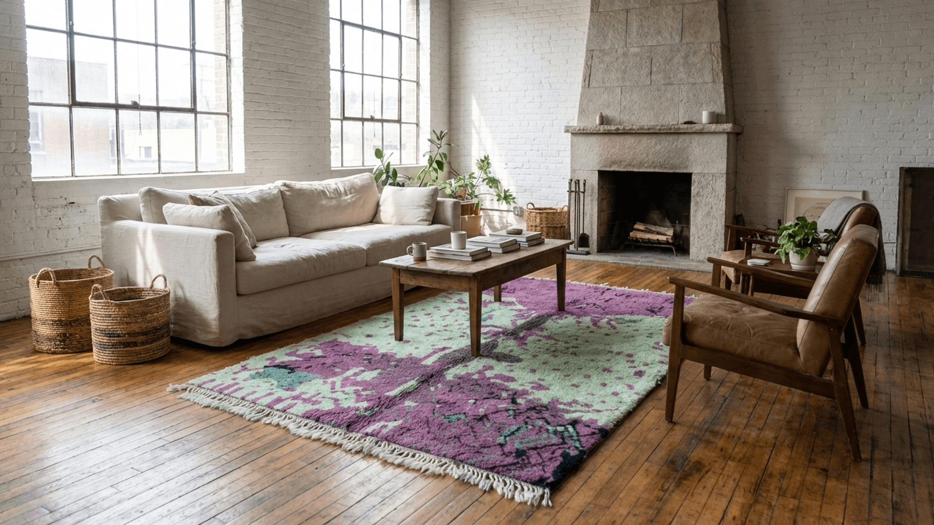 Mint Purple Abstract Beni Mrirt Rug