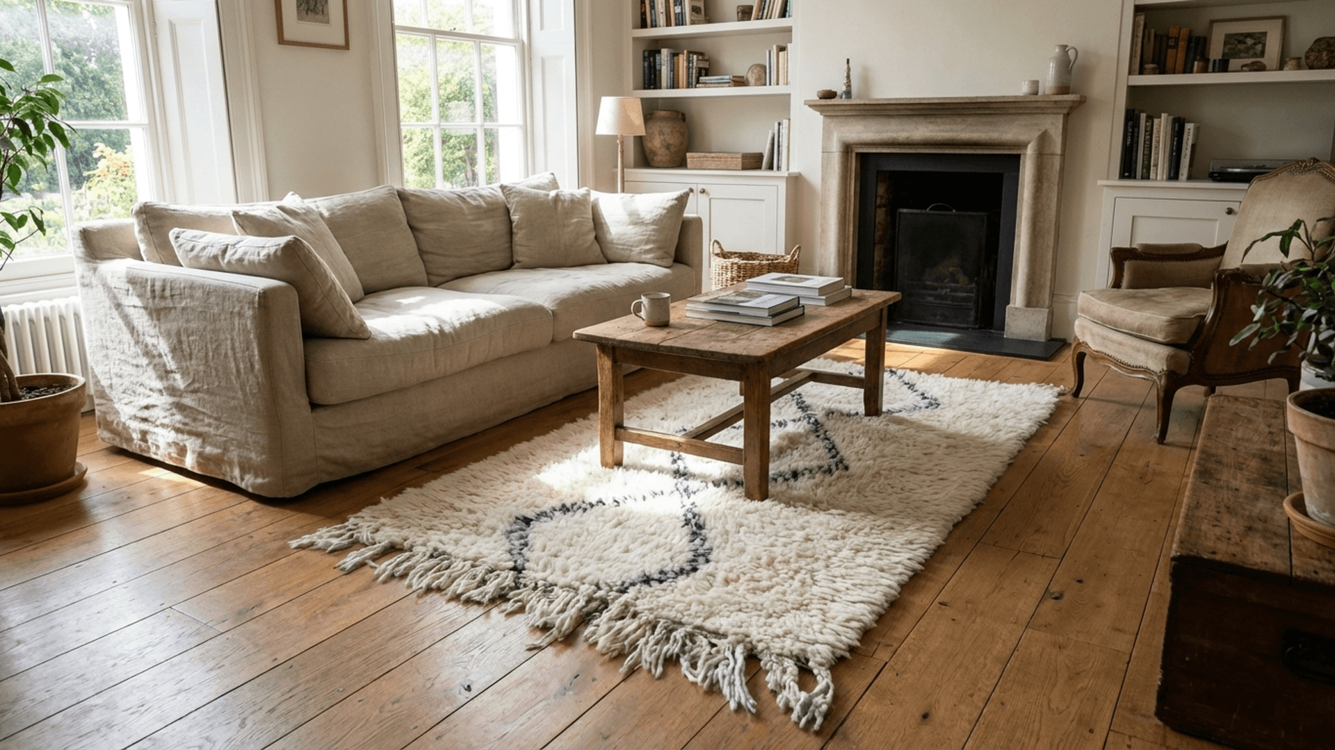 Ivory Linked Diamond Beni Ourain Rug