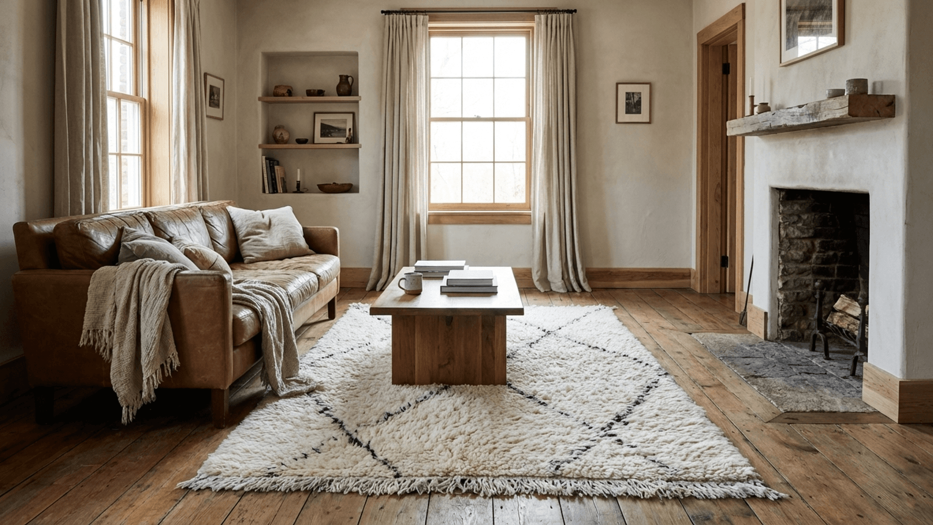 Ivory Broken Diamond Beni Ourain Rug