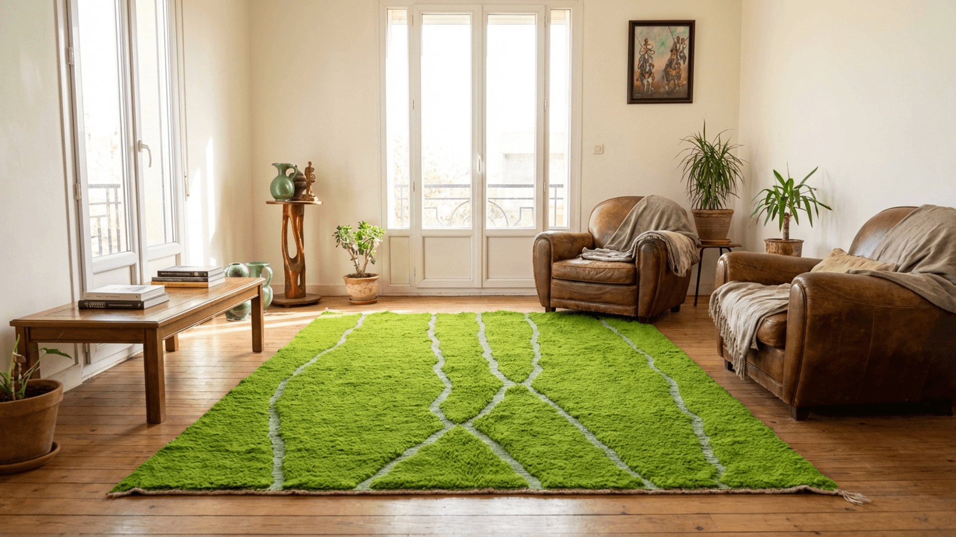 Green Crossing Lines Beni Mrirt Rug