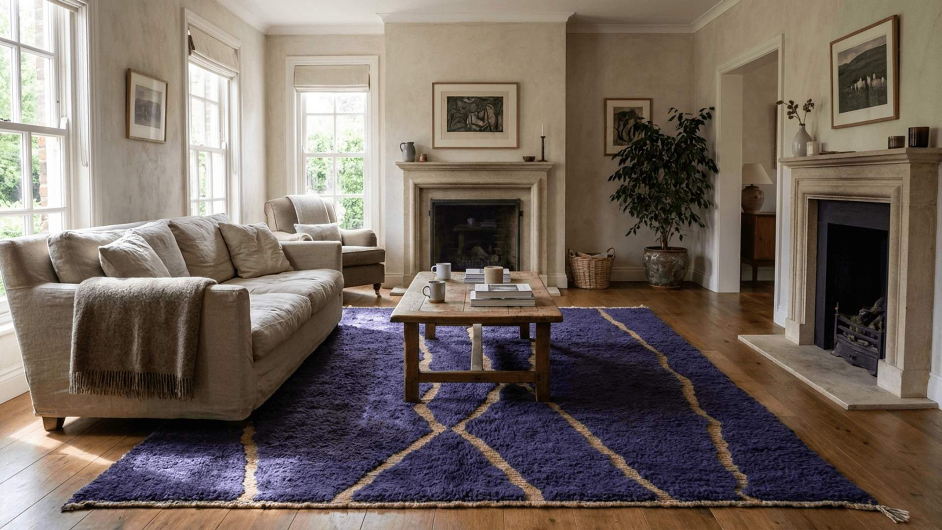 Blue Wavy Line Beni Mrirt Rug