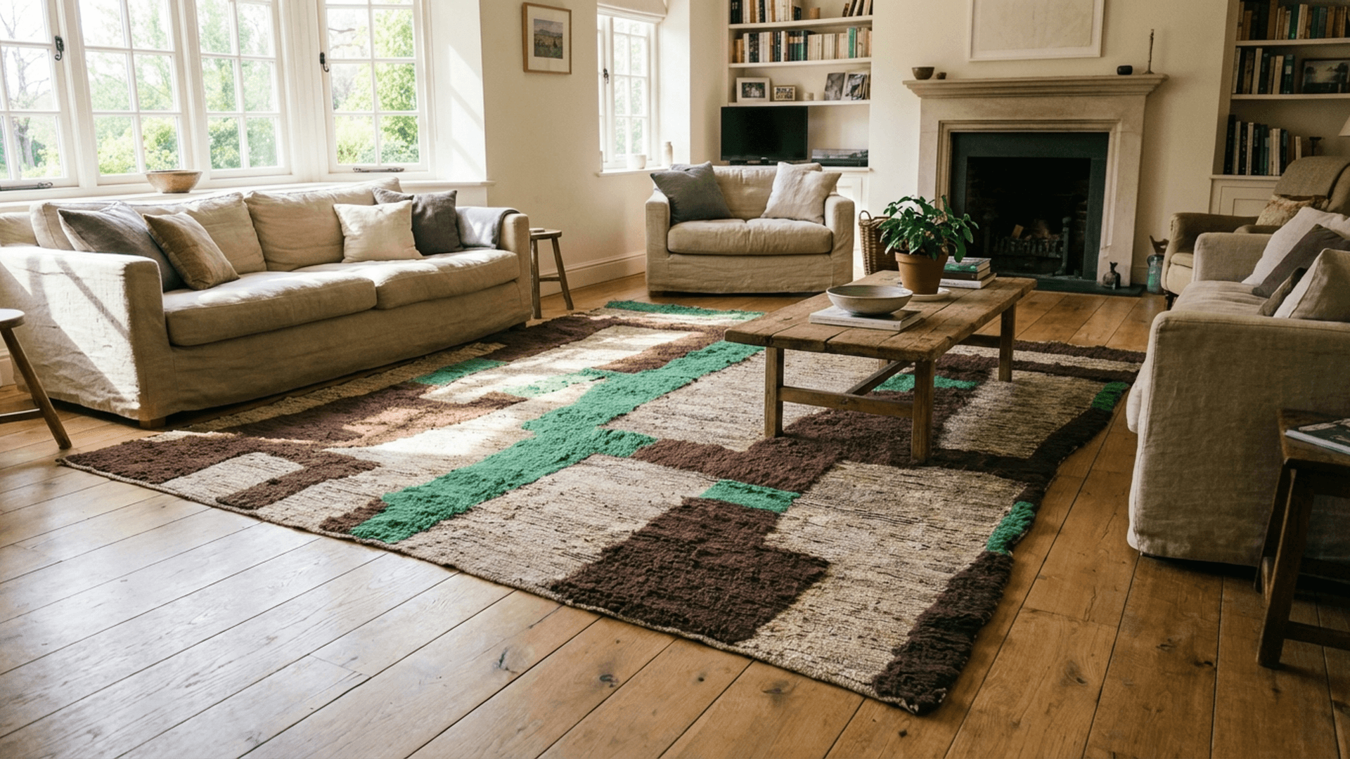 Neutral Green Block Beni Mrirt Rug