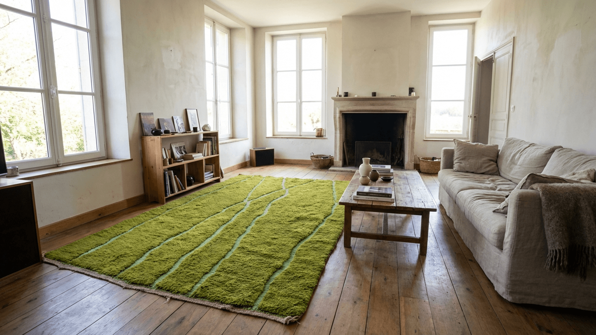 Olive Wavy Line Beni Mrirt Rug