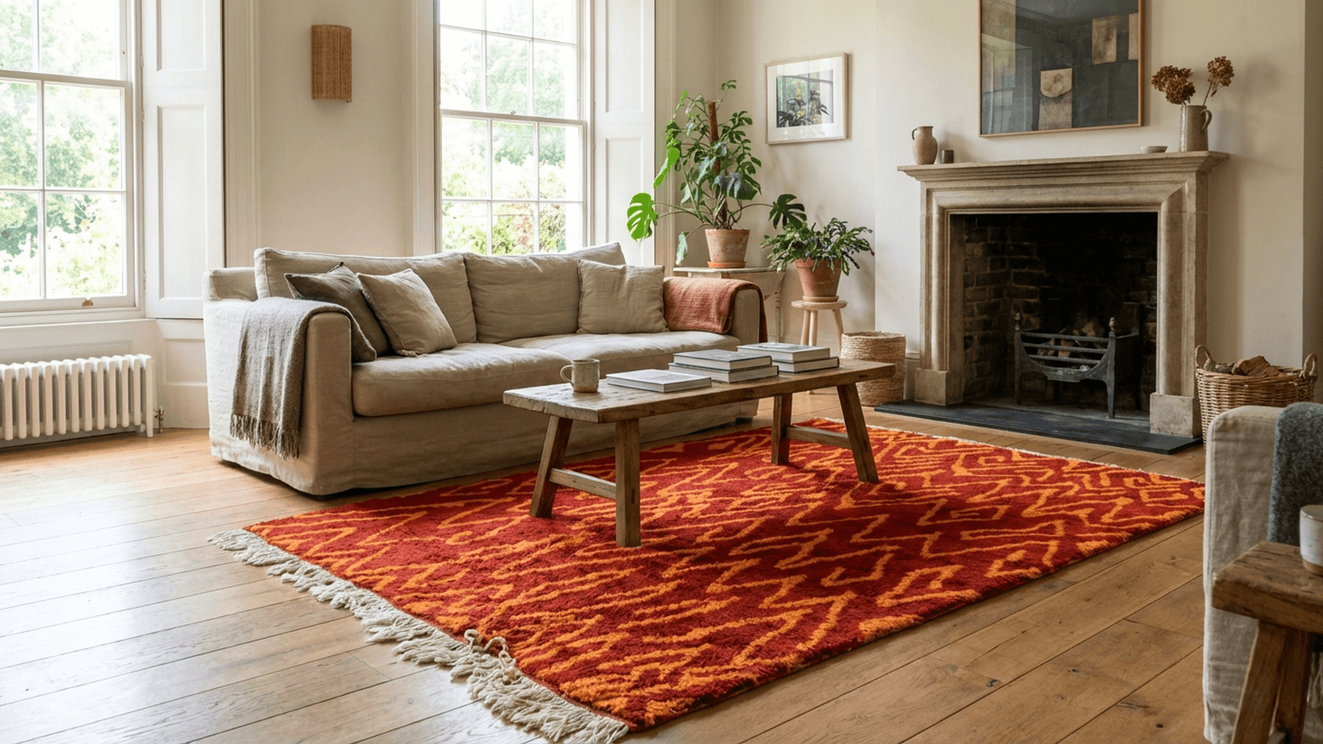 Rust Zigzag Shag Rug