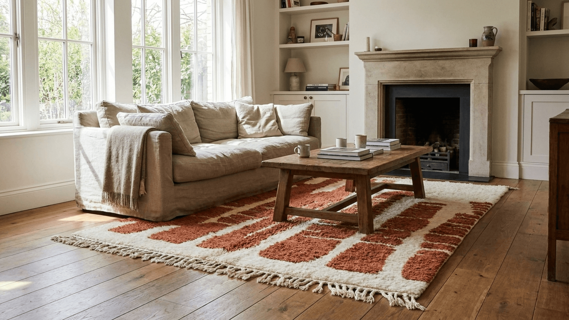 Ivory Terracotta Beni Ourain Rug