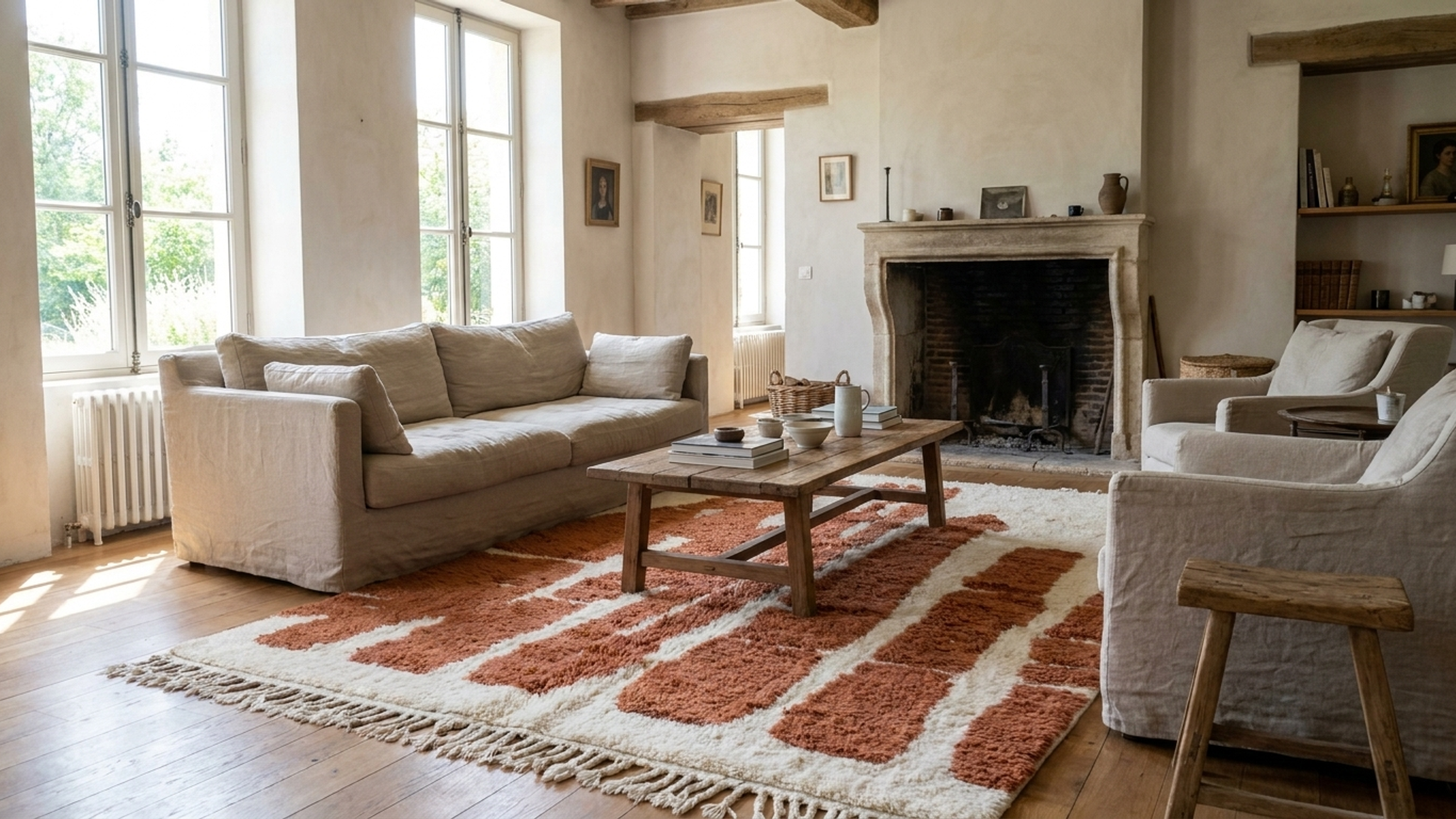Ivory Terracotta Beni Ourain Rug
