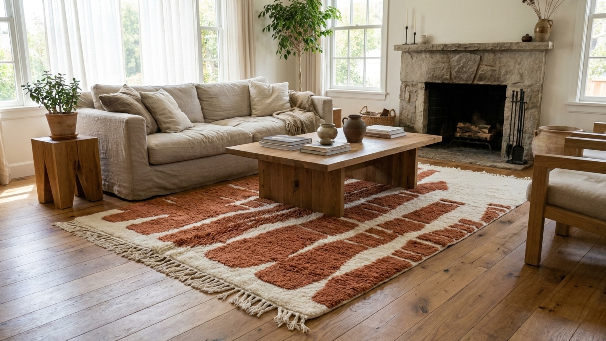 Ivory Terracotta Beni Ourain Rug