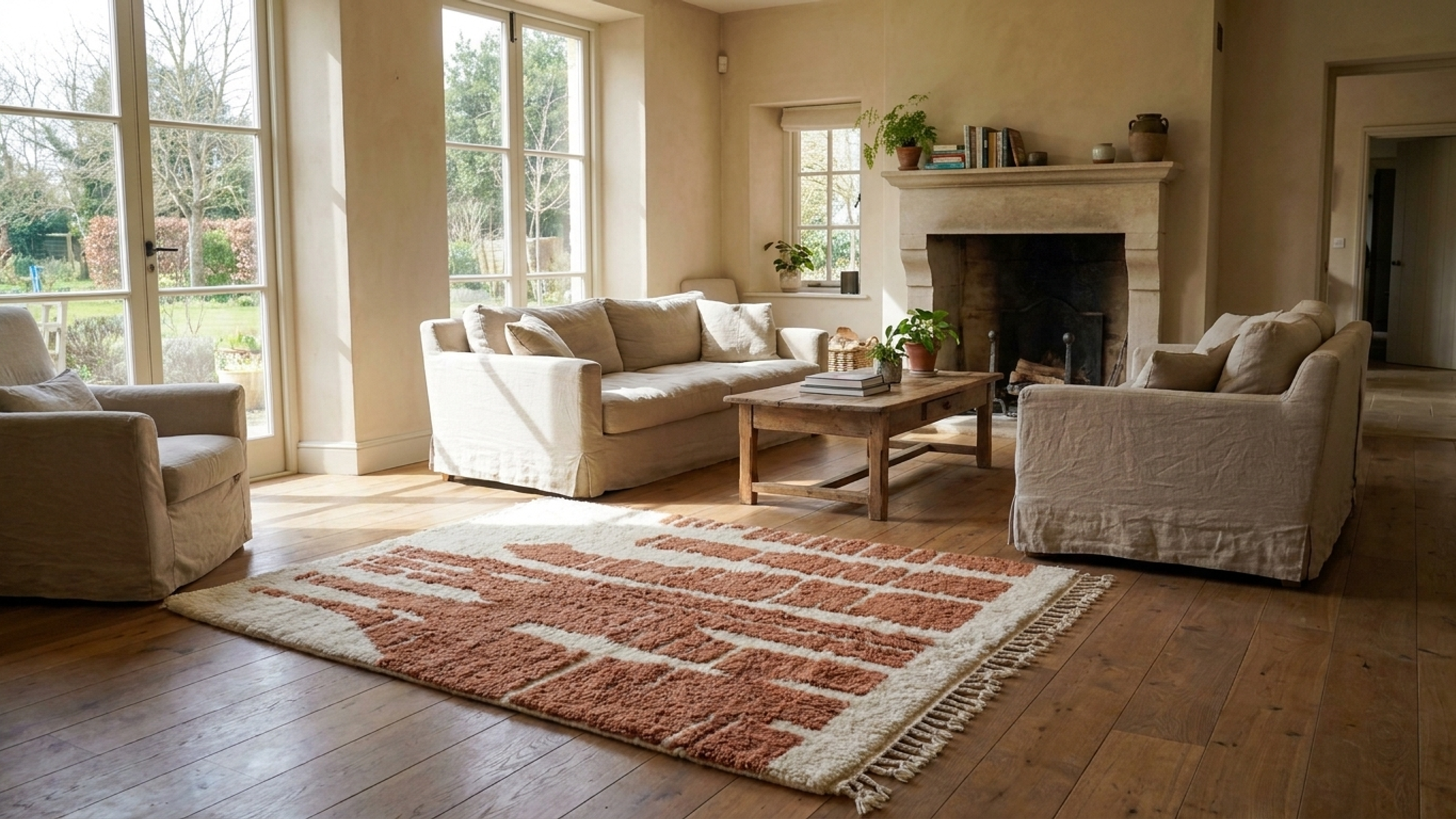 Ivory Terracotta Beni Ourain Rug