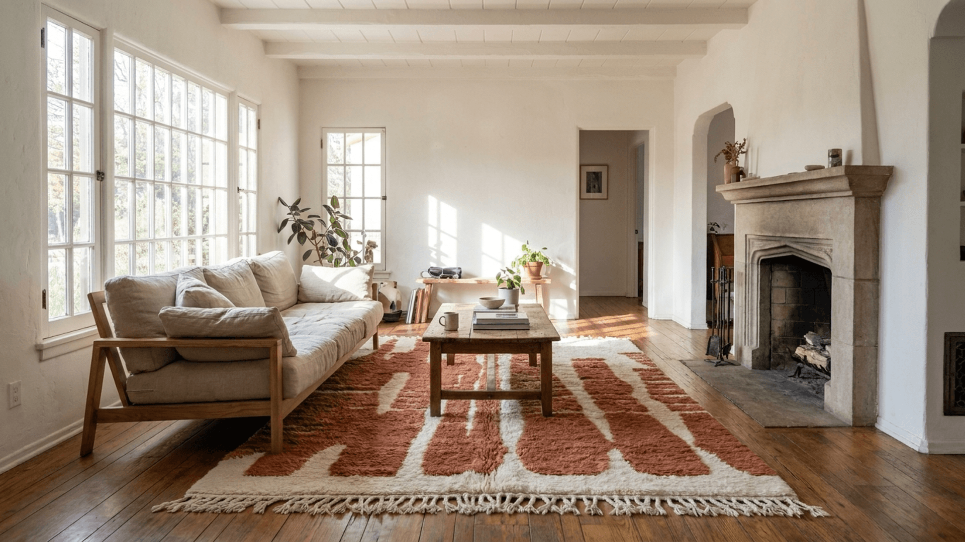 Ivory Terracotta Beni Ourain Rug