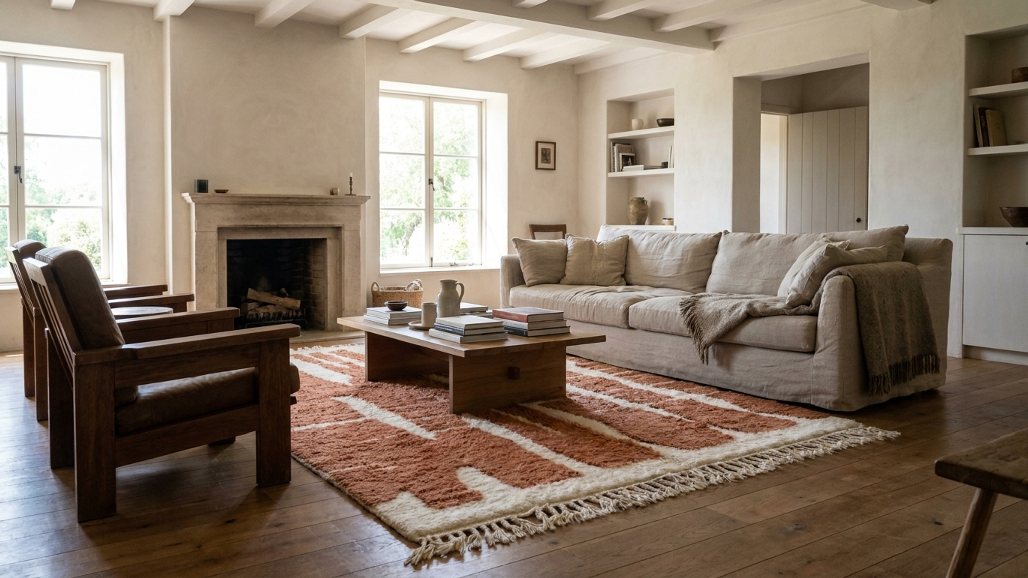 Ivory Terracotta Beni Ourain Rug