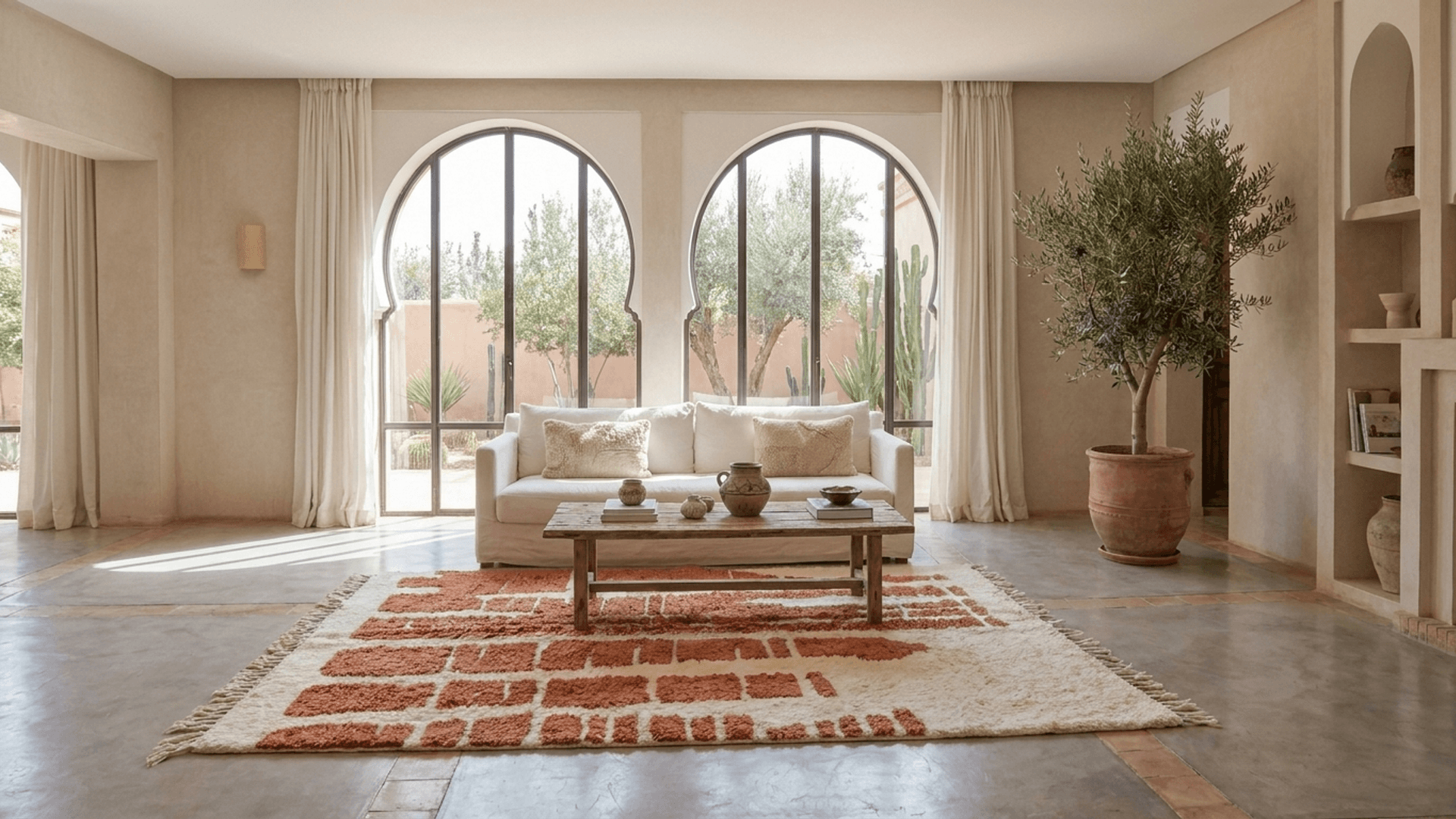Ivory Terracotta Beni Ourain Rug