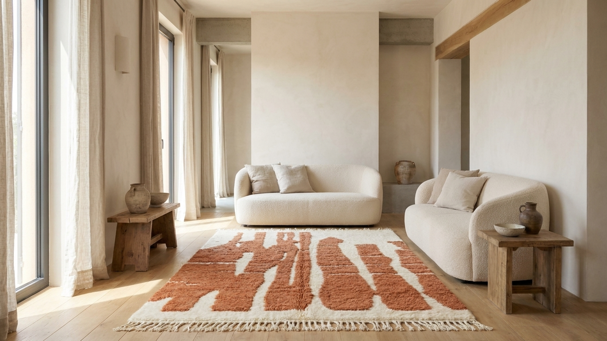 Ivory Terracotta Beni Ourain Rug