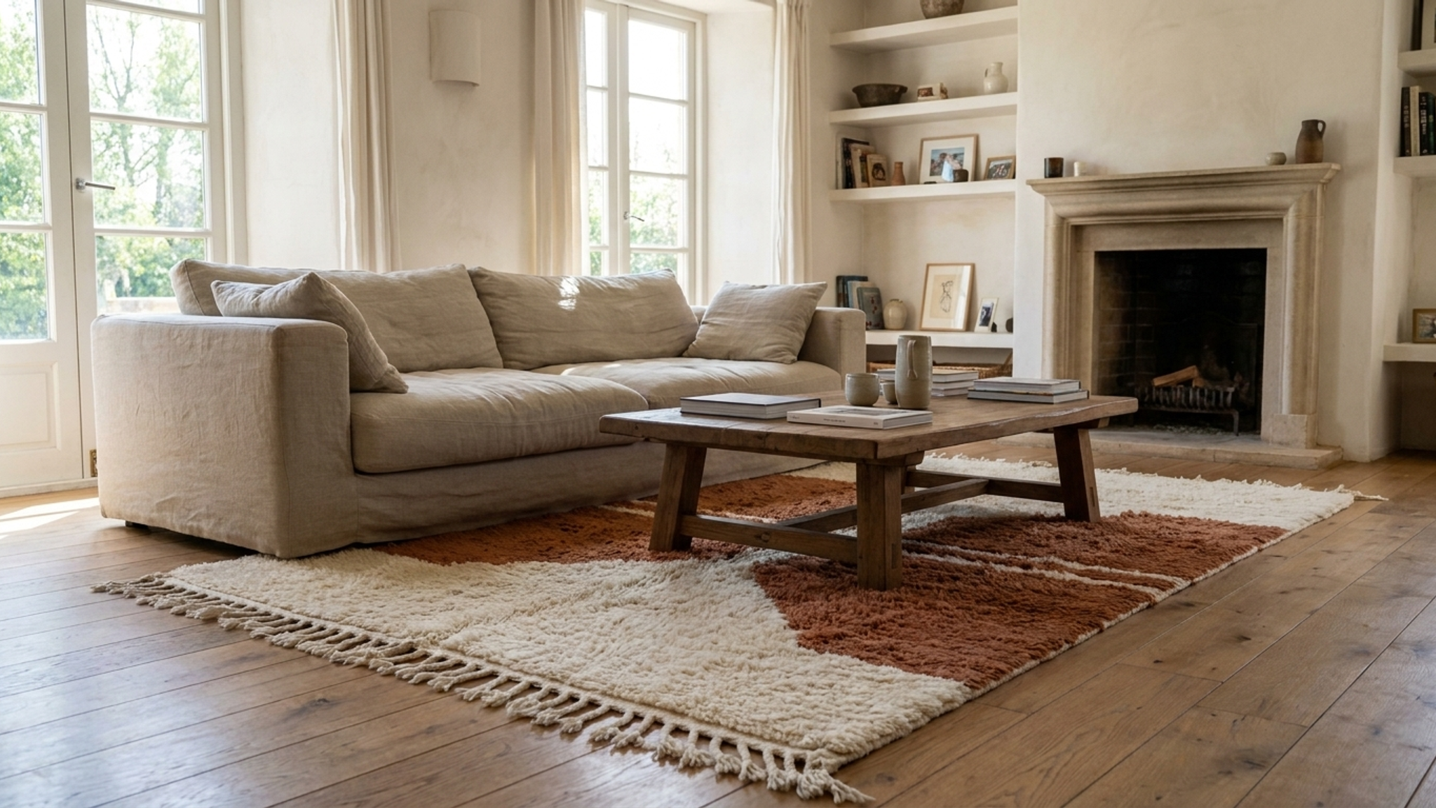 Ivory Terracotta Beni Ourain Rug