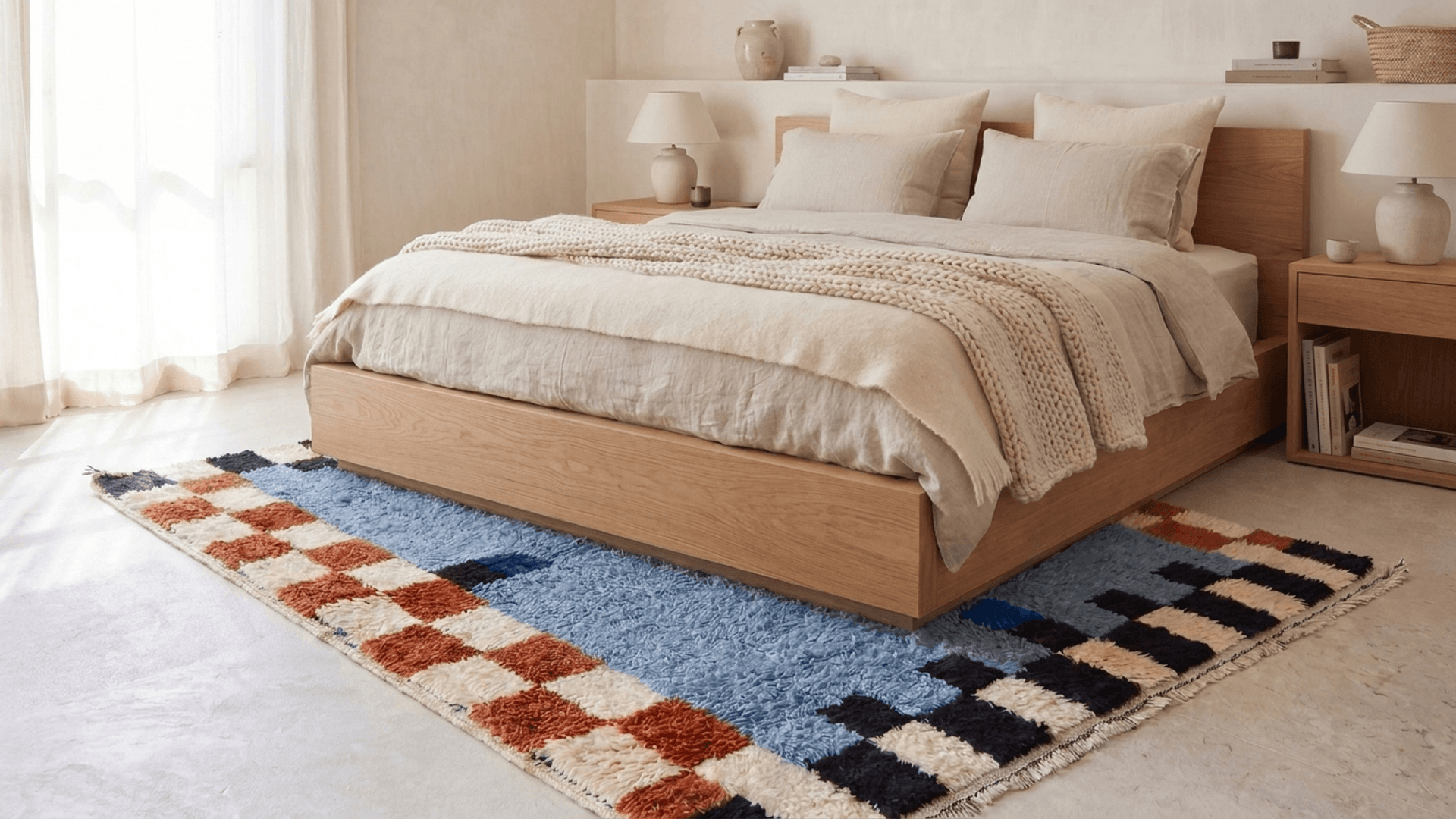 Blue Checkered Border Rug