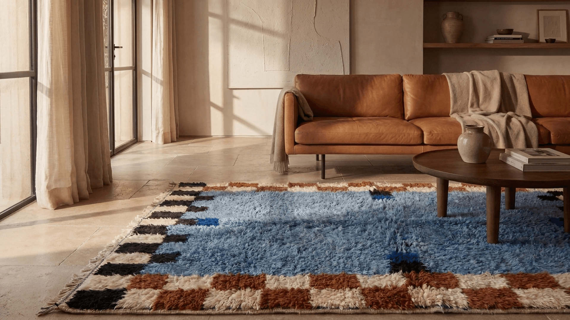 Blue Checkered Border Rug