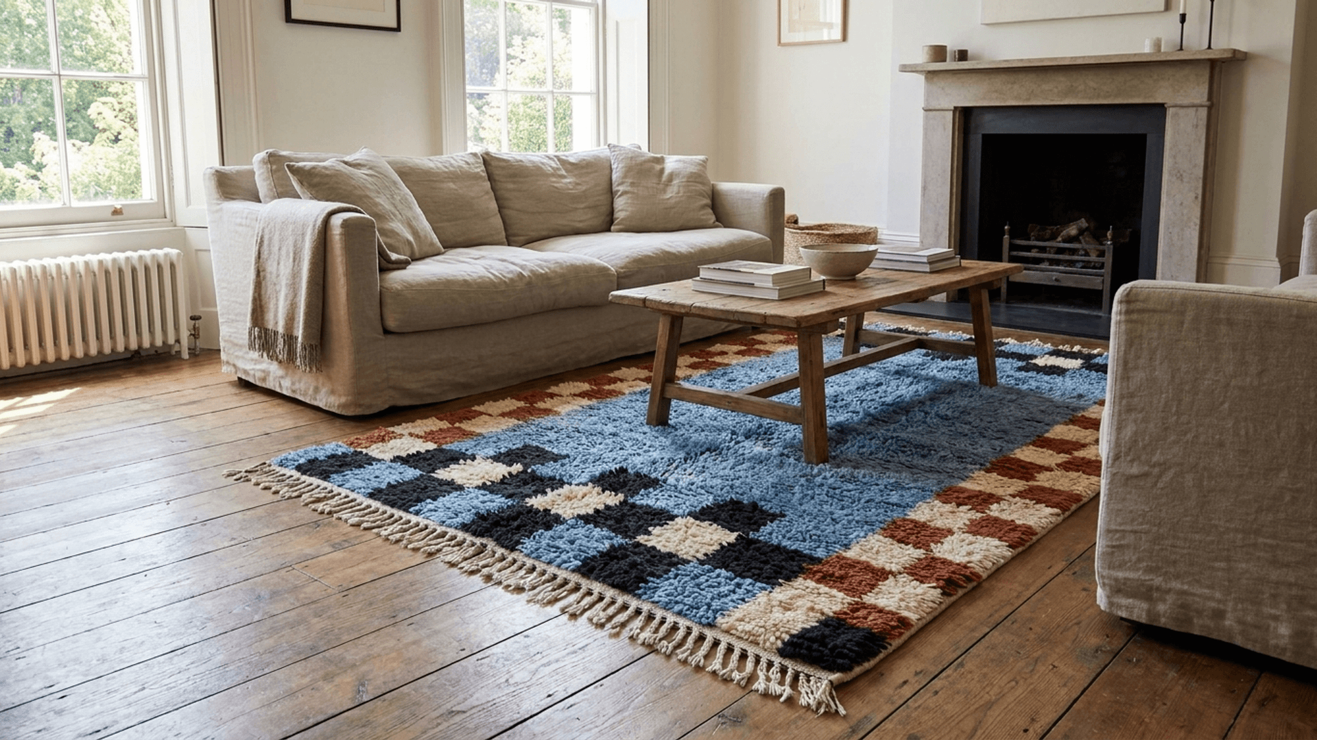 Blue Checkered Border Rug