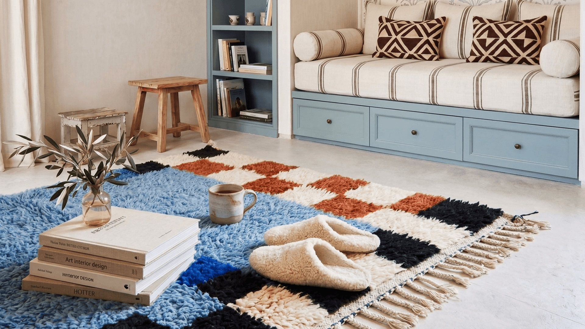 Blue Checkered Border Rug