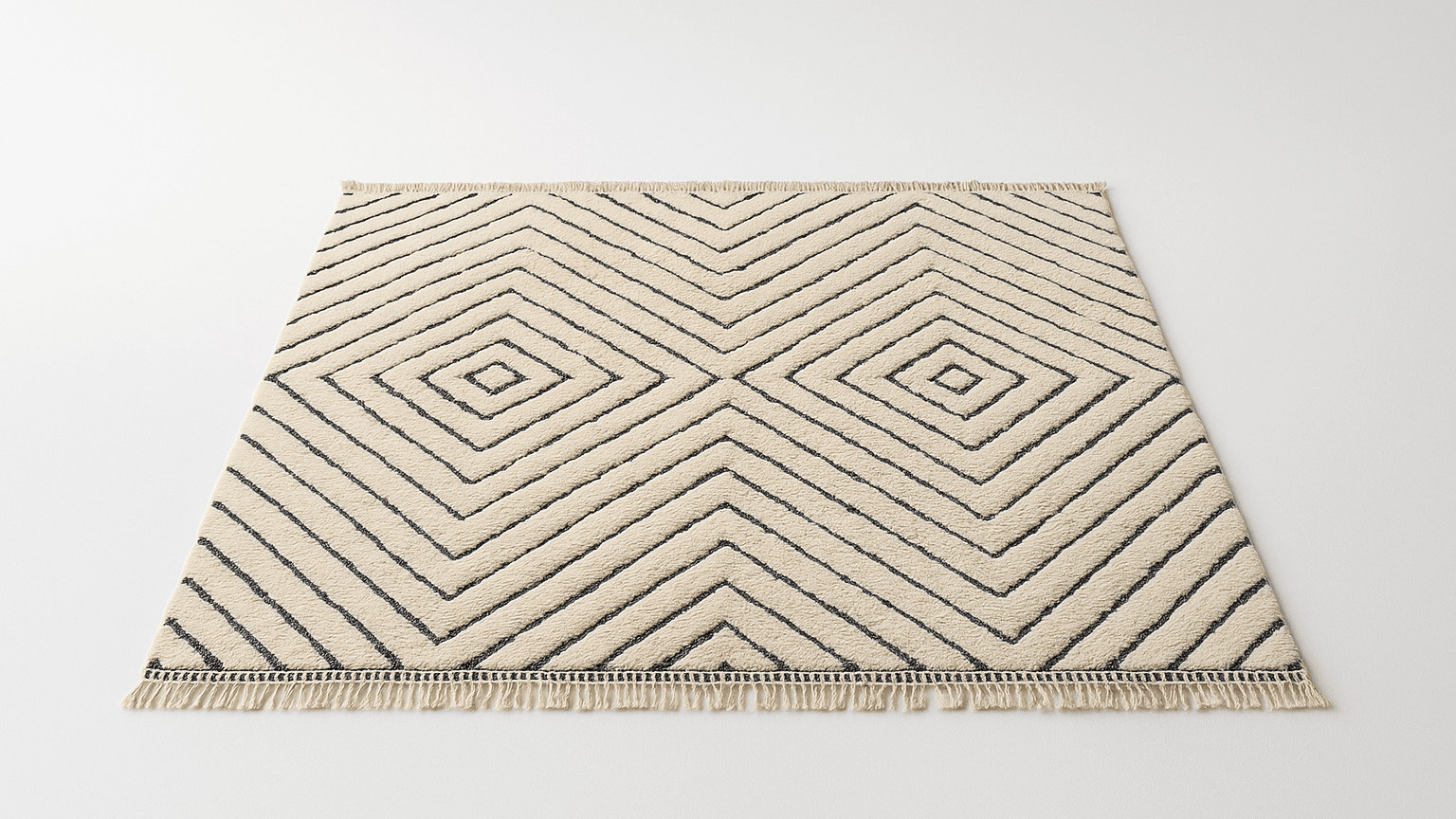 Moroccan Rug Handmade Wool - Ivory Black Modern Boho Area Rug for Living Room Bedroom - Beni Mrirt