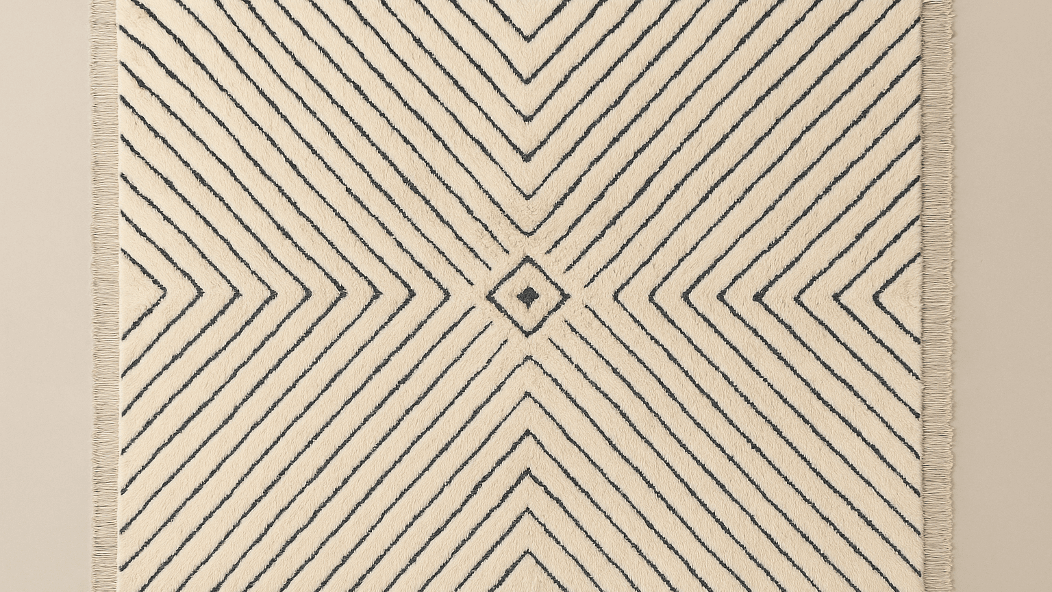 Moroccan Rug Handmade Wool - Ivory Black Modern Boho Area Rug for Living Room Bedroom - Beni Mrirt