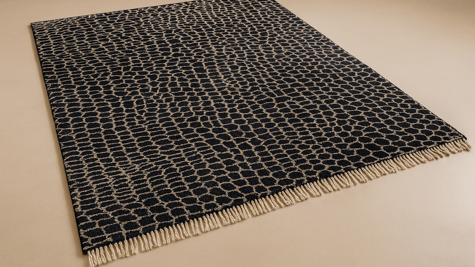 Moroccan Rug Handmade Wool - Black Ivory Leopard Neutral Modern Boho Area Rug for Living Room Bedroom Beni Mrirt