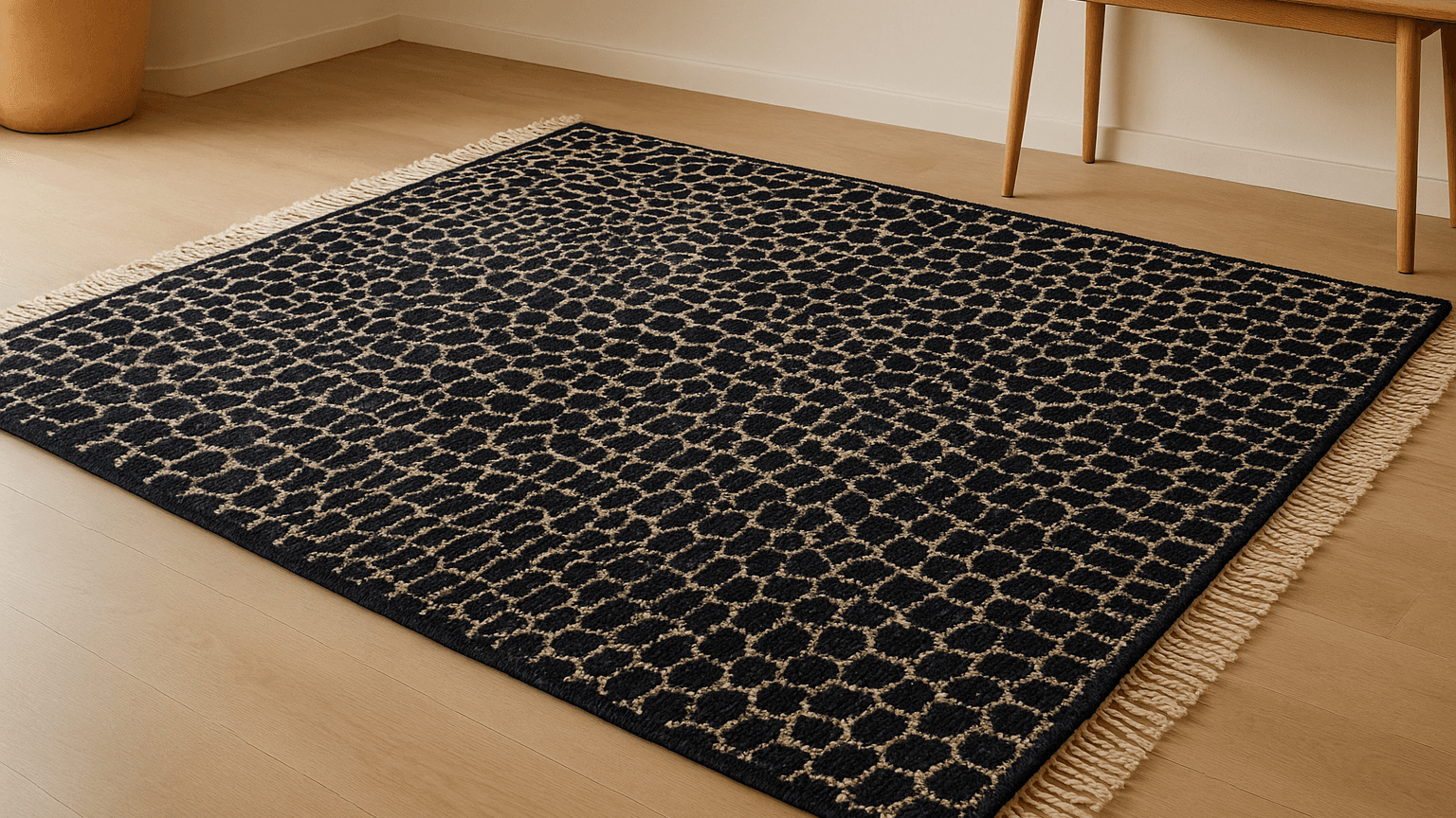Moroccan Rug Handmade Wool - Black Ivory Leopard Neutral Modern Boho Area Rug for Living Room Bedroom Beni Mrirt