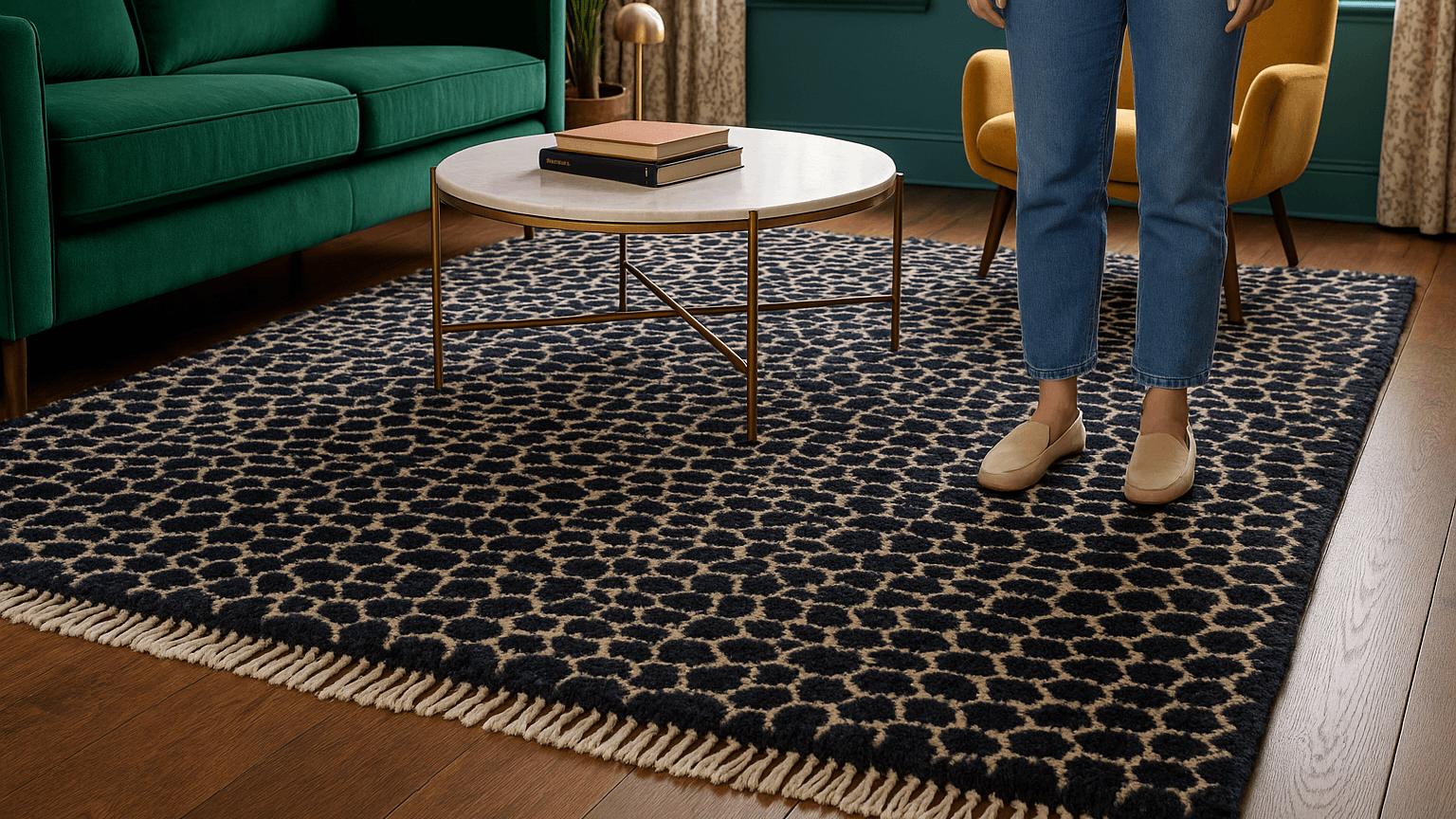 Moroccan Rug Handmade Wool - Black Ivory Leopard Neutral Modern Boho Area Rug for Living Room Bedroom Beni Mrirt