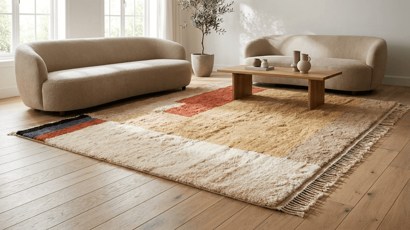 Handmade Wool Rugs - Beni MrirtBoho Living Room Decor