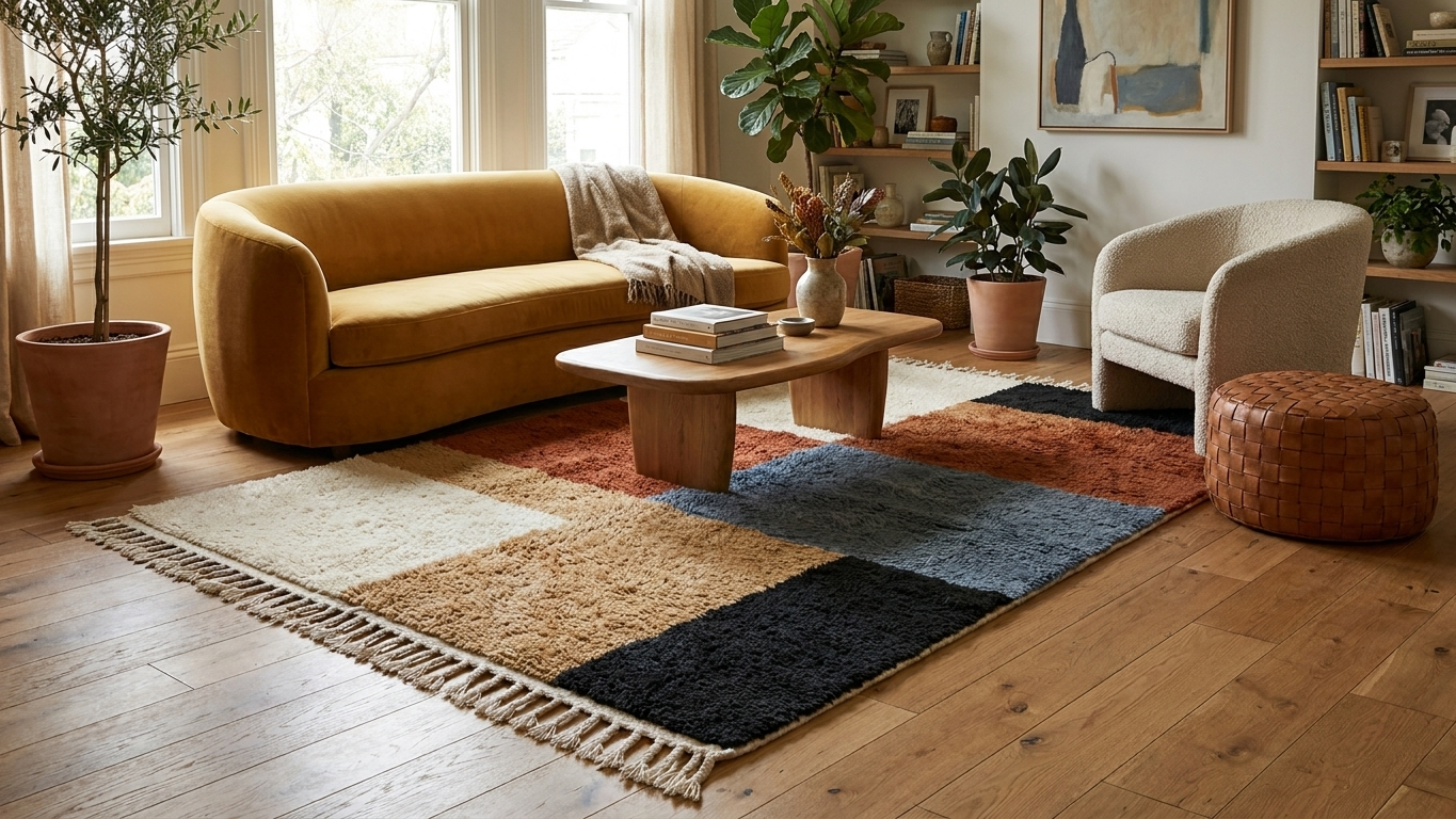 Handmade Wool Rugs - Beni MrirtBoho Living Room Decor