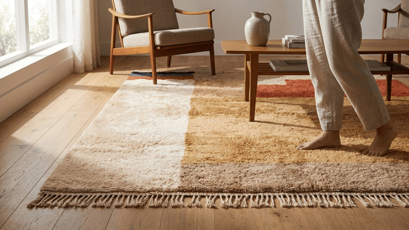 Handmade Wool Rugs - Beni MrirtBoho Living Room Decor
