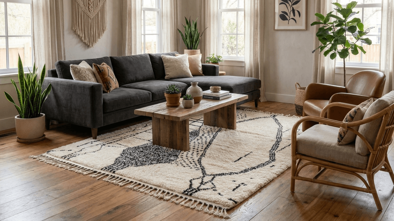 Ivory Linework Azilal Rug